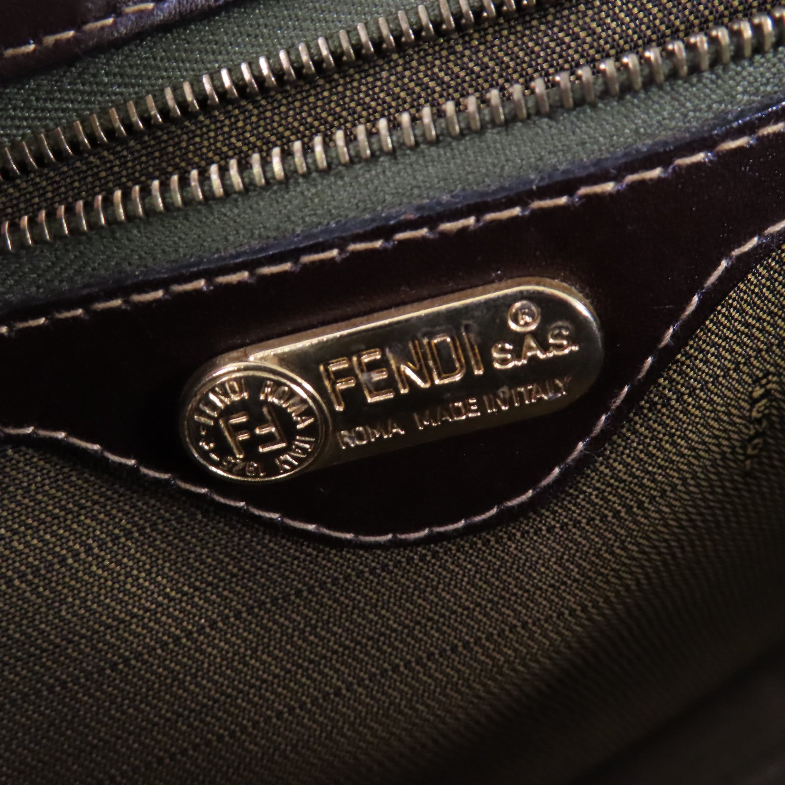 FENDI 帆布Sukka Afor Vintage Bag金扣手挽肩背兩用袋啡色