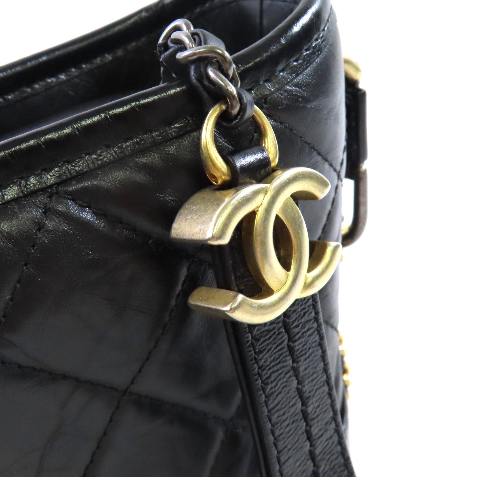 CHANEL 菱格牛皮皮革Gabrielle Small Chain Shoulder Bag鏈帶肩背袋黑色