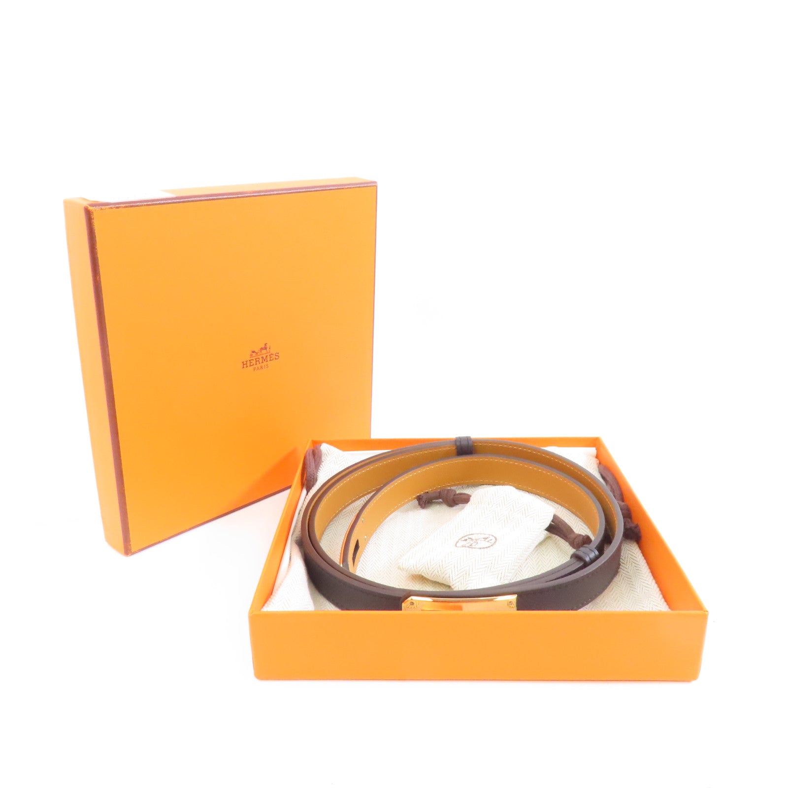 HERMES Epsom皮革Kelly Belt金扣皮帶Noir/黑色