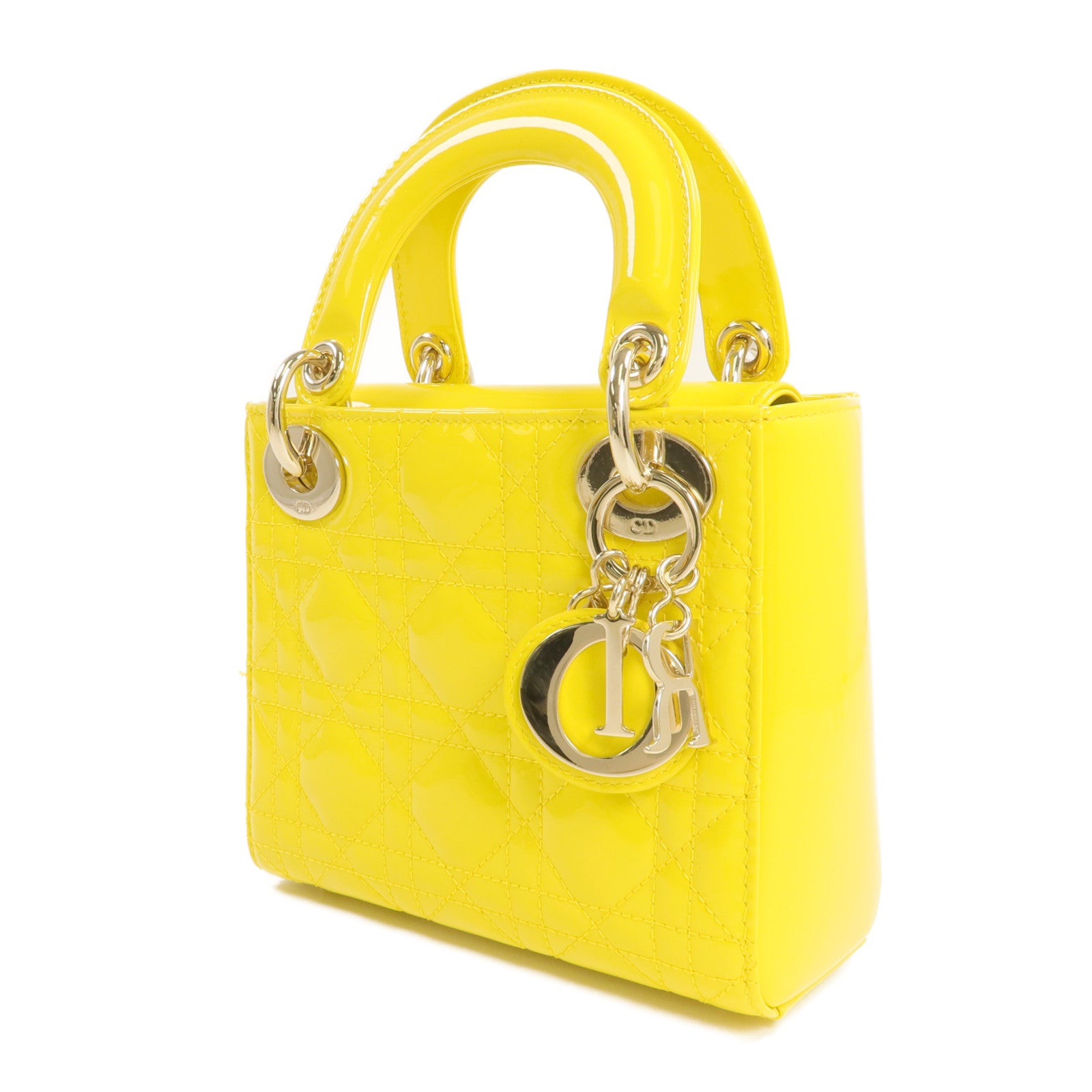 Dior 漆皮皮革Mini Lady Dior金扣鏈帶手挽肩背兩用袋