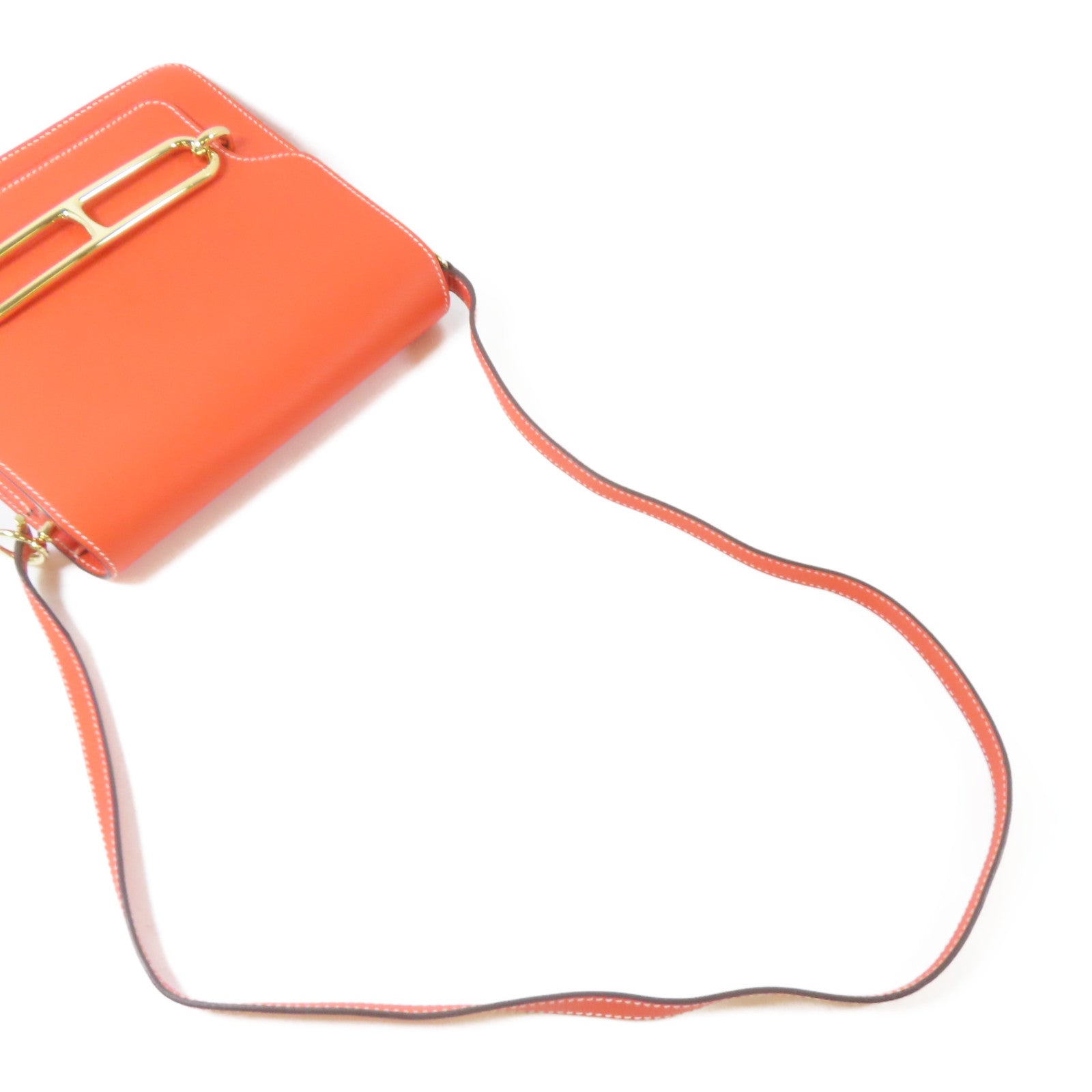 HERMES Evercolor皮革Roulis 23金扣肩背袋Capucine/橙色
