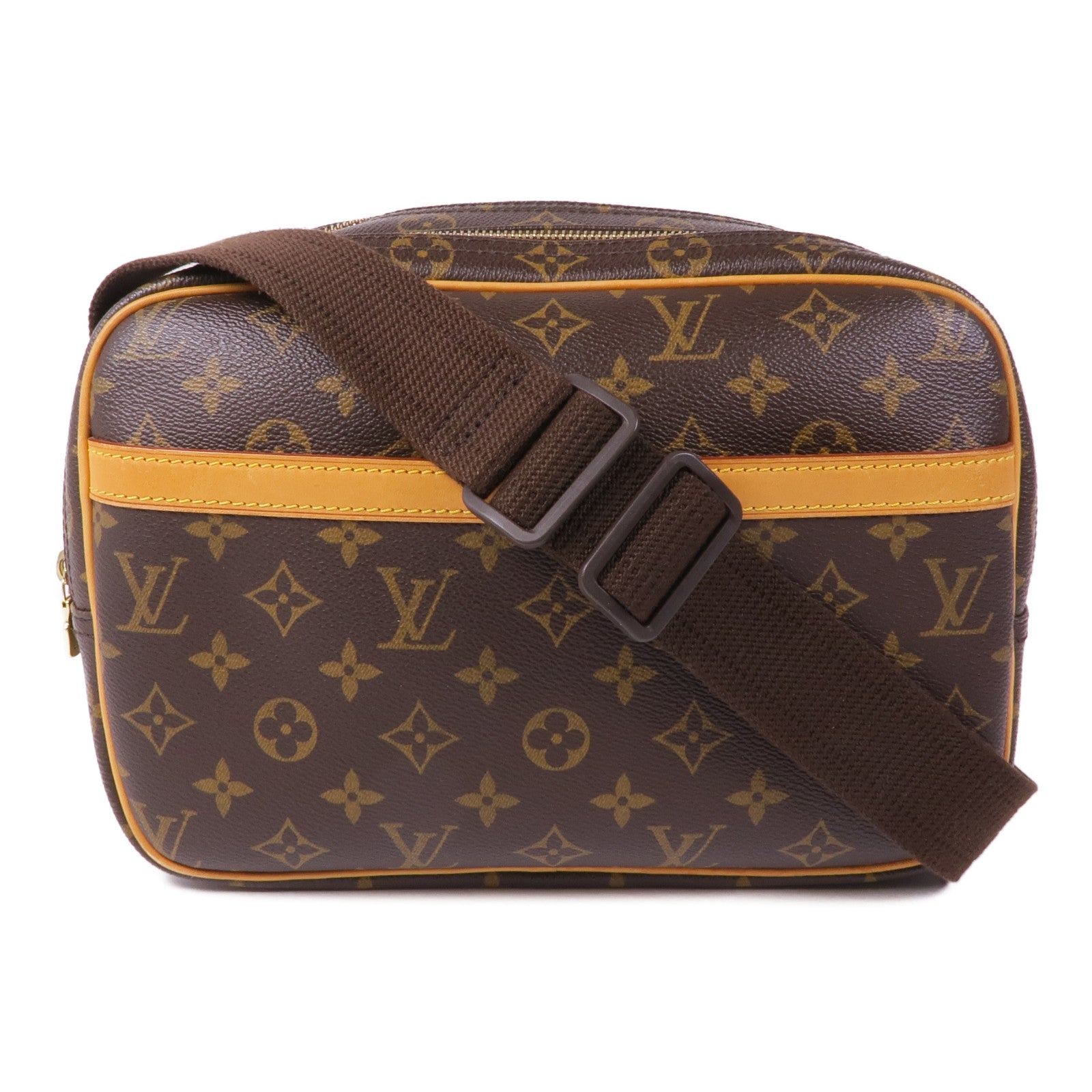 LOUIS VUITTON Monogram Reporter PM金扣肩背袋棕色