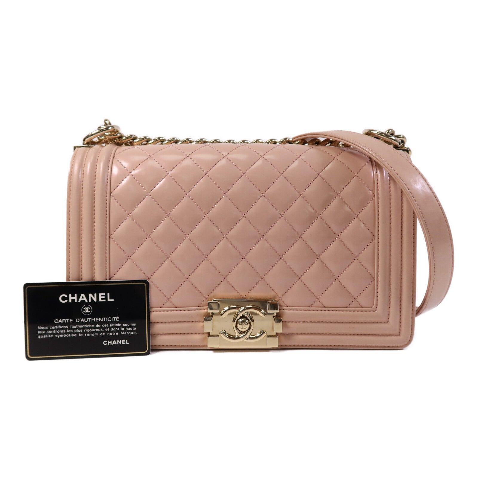 CHANEL 【激減優惠】漆皮皮革Boy 25金扣鏈帶肩背袋