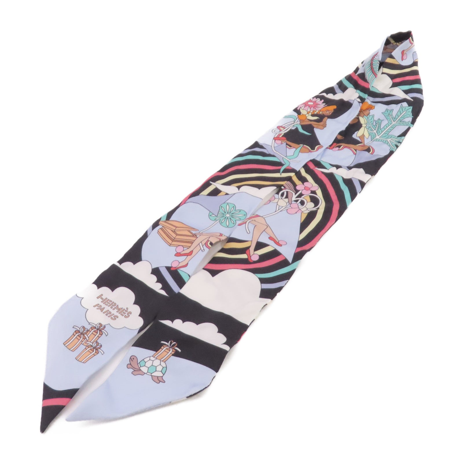 HERMES 絲質Twilly Scarf絲巾藍色/黑色/彩色