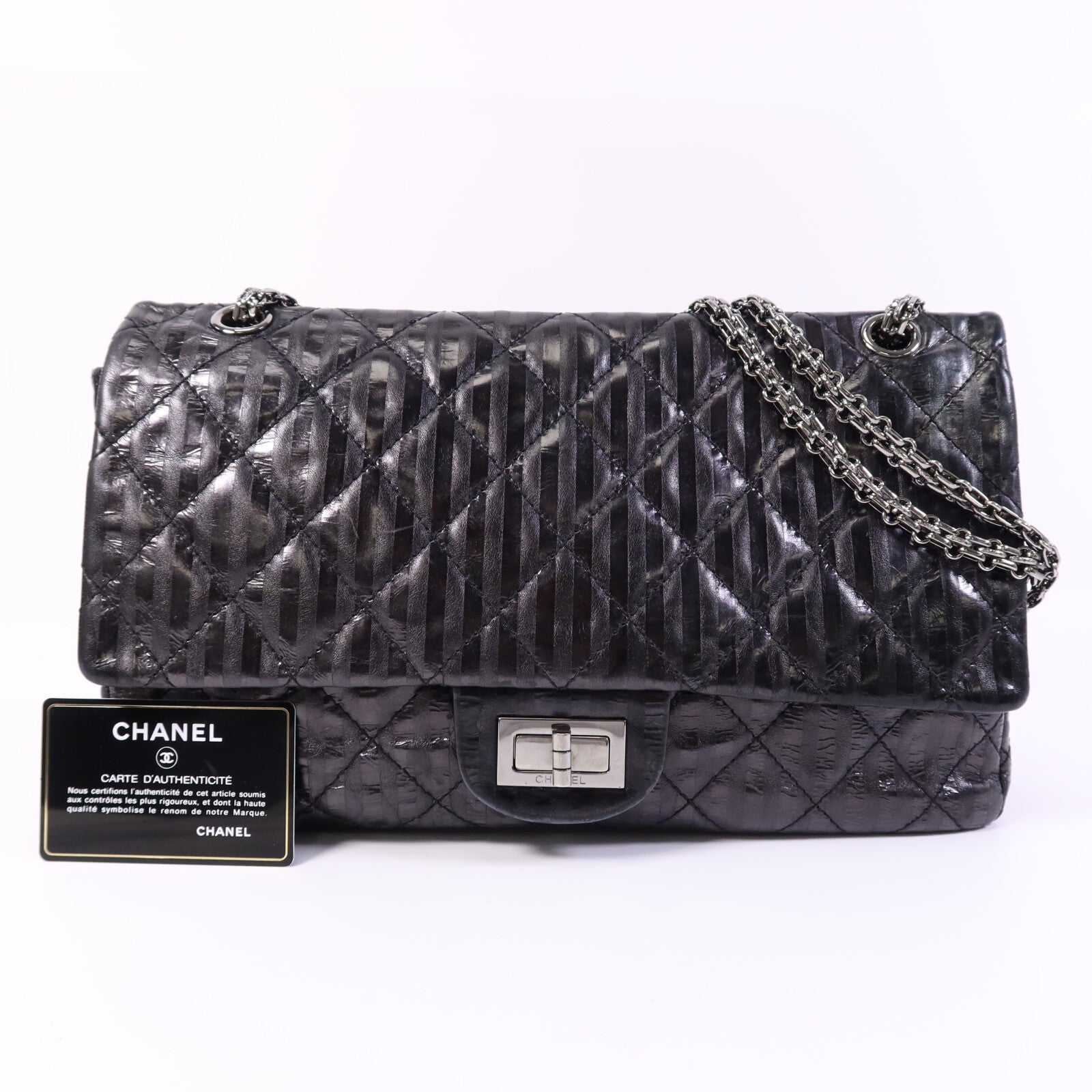CHANEL 【激減優惠】牛皮皮革2.55 Large銀扣鏈帶肩背袋