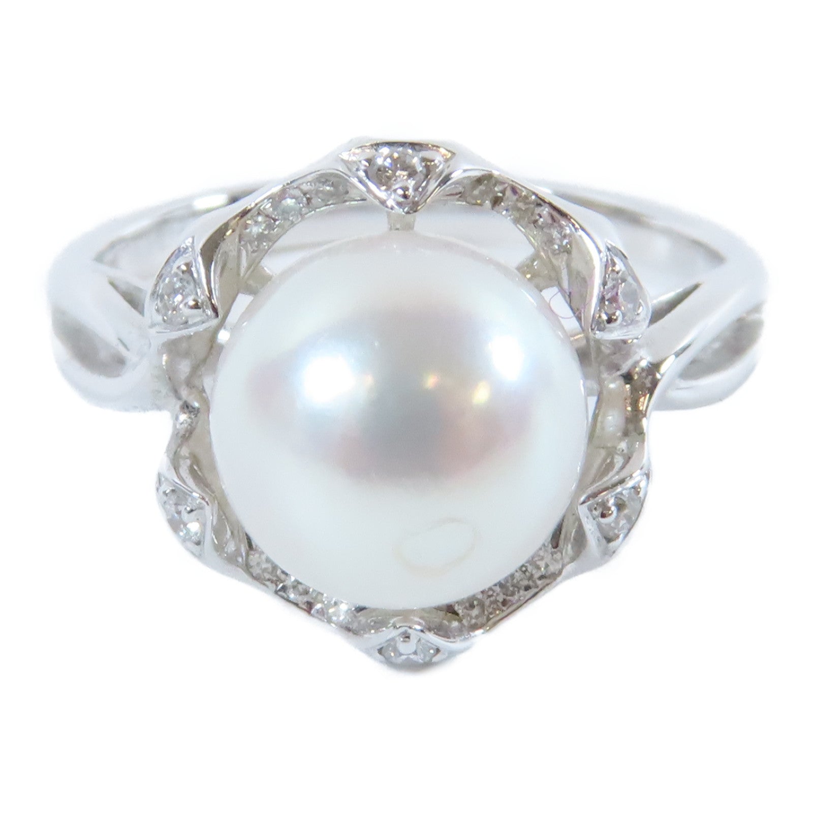 JEWELRY 【激減優惠】18K白金Pearl Ring 0.070ct鑽石戒指US#6