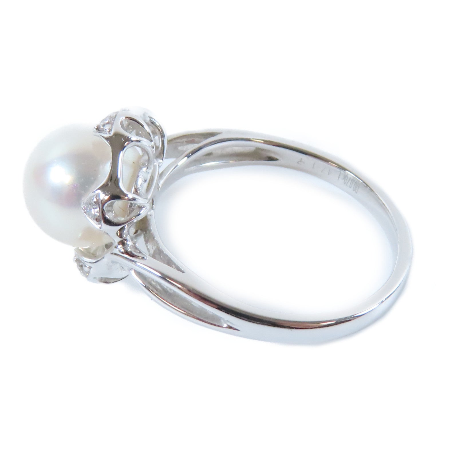 JEWELRY 【激減優惠】18K白金Pearl Ring 0.070ct鑽石戒指US#6