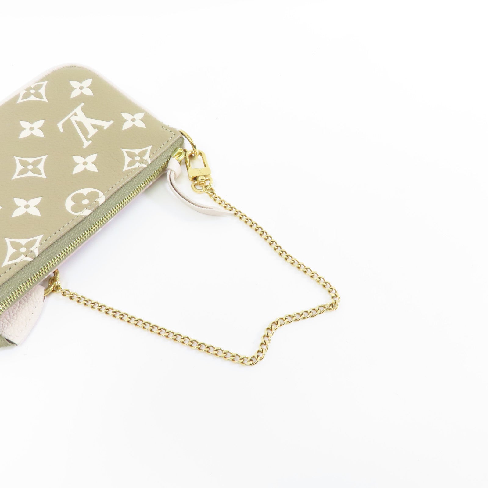 LOUIS VUITTON Monogram Empreinte Mini Pochette Accessories金扣手挽袋綠色/米色/白色