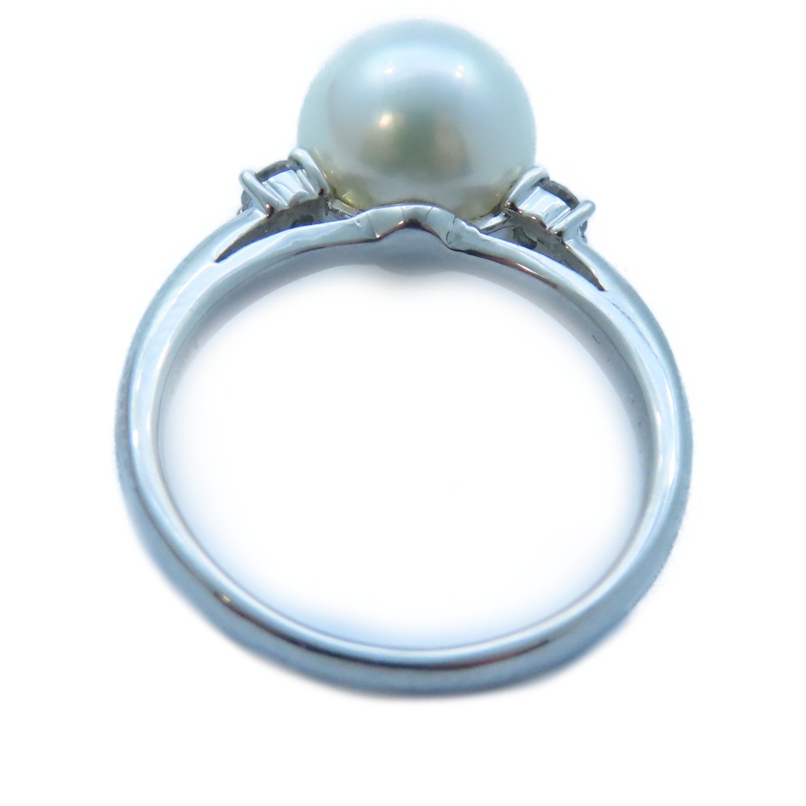 JEWELRY 【激減優惠】PT900白金Pearl/Diamond Ring 8.9mm珍珠/0.13ct鑽石戒指US#5.5