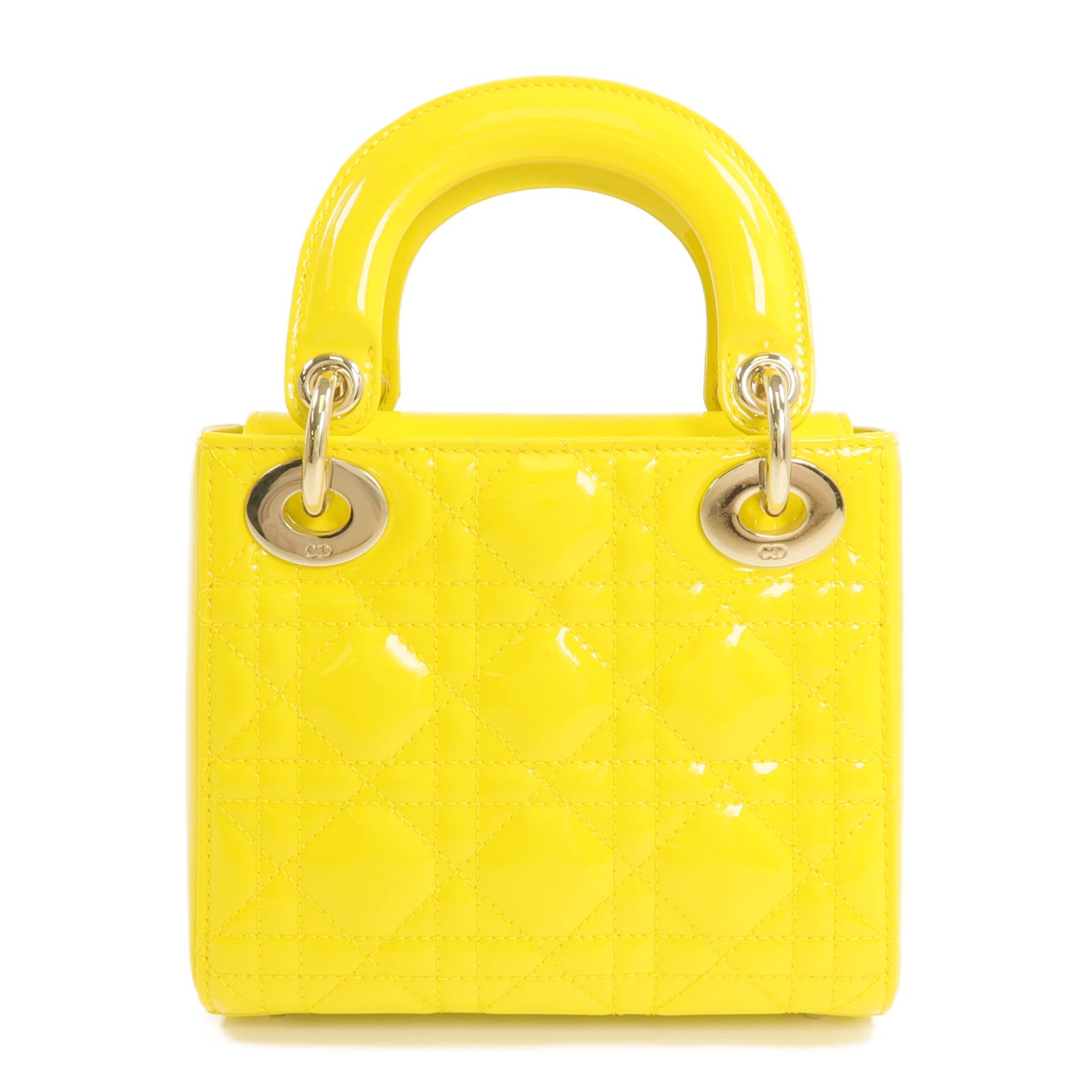 Dior 漆皮皮革Mini Lady Dior金扣鏈帶手挽肩背兩用袋