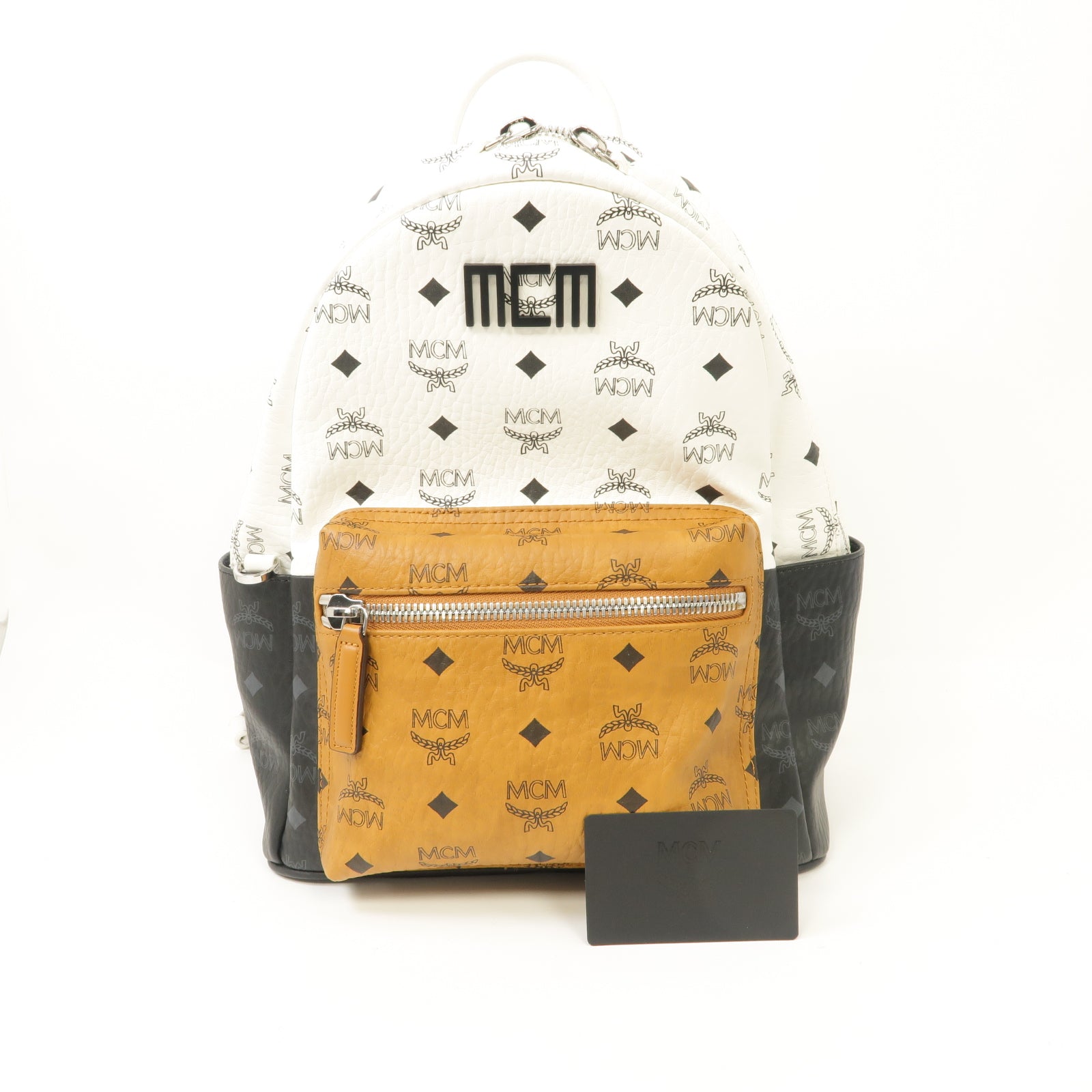 MCM 塗層帆布Backpack銀扣背包白色/黑色/棕色
