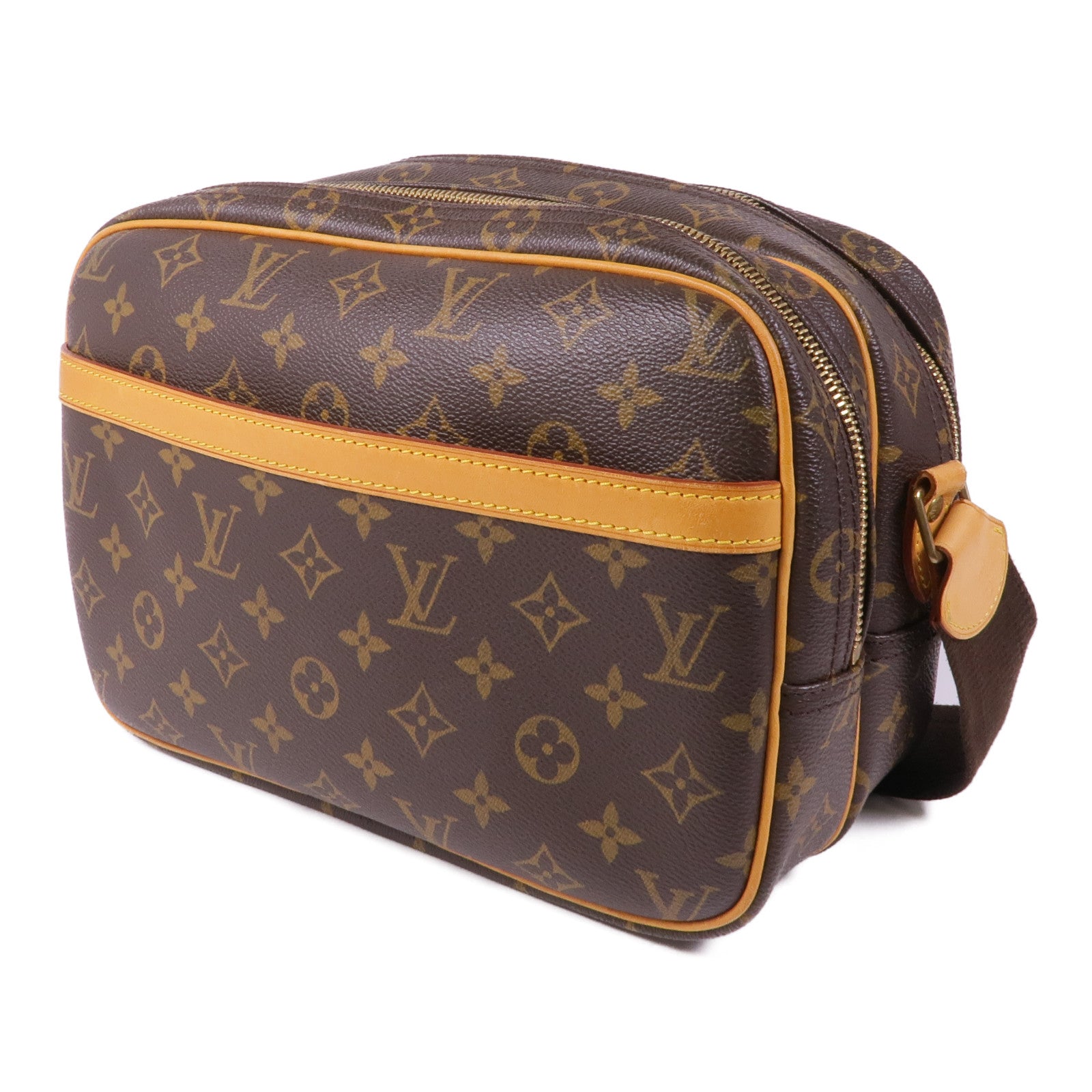 LOUIS VUITTON Monogram Reporter PM金扣肩背袋棕色