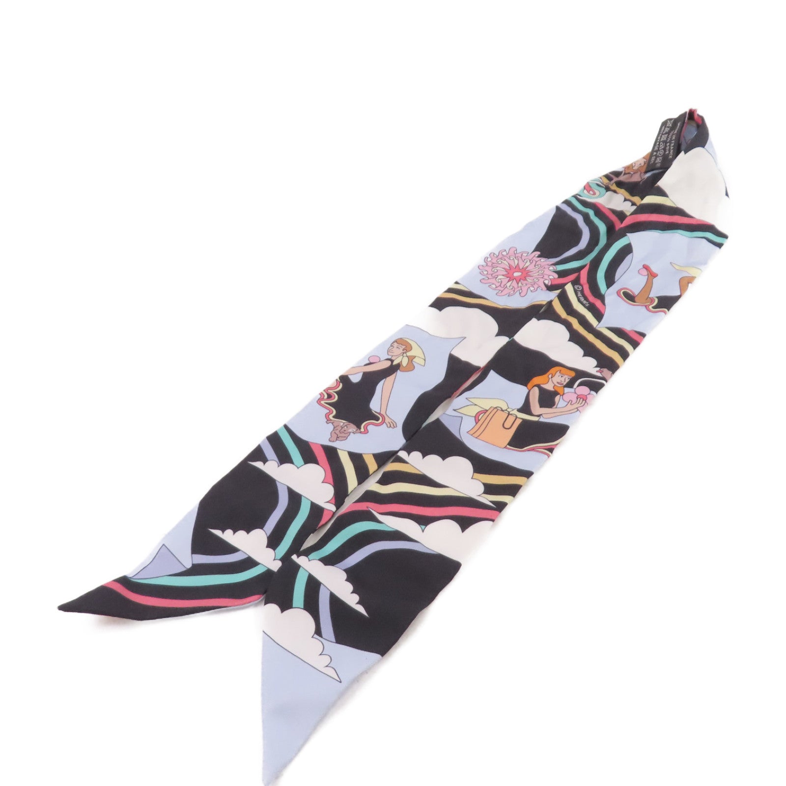 HERMES 絲質Twilly Scarf絲巾藍色/黑色/彩色