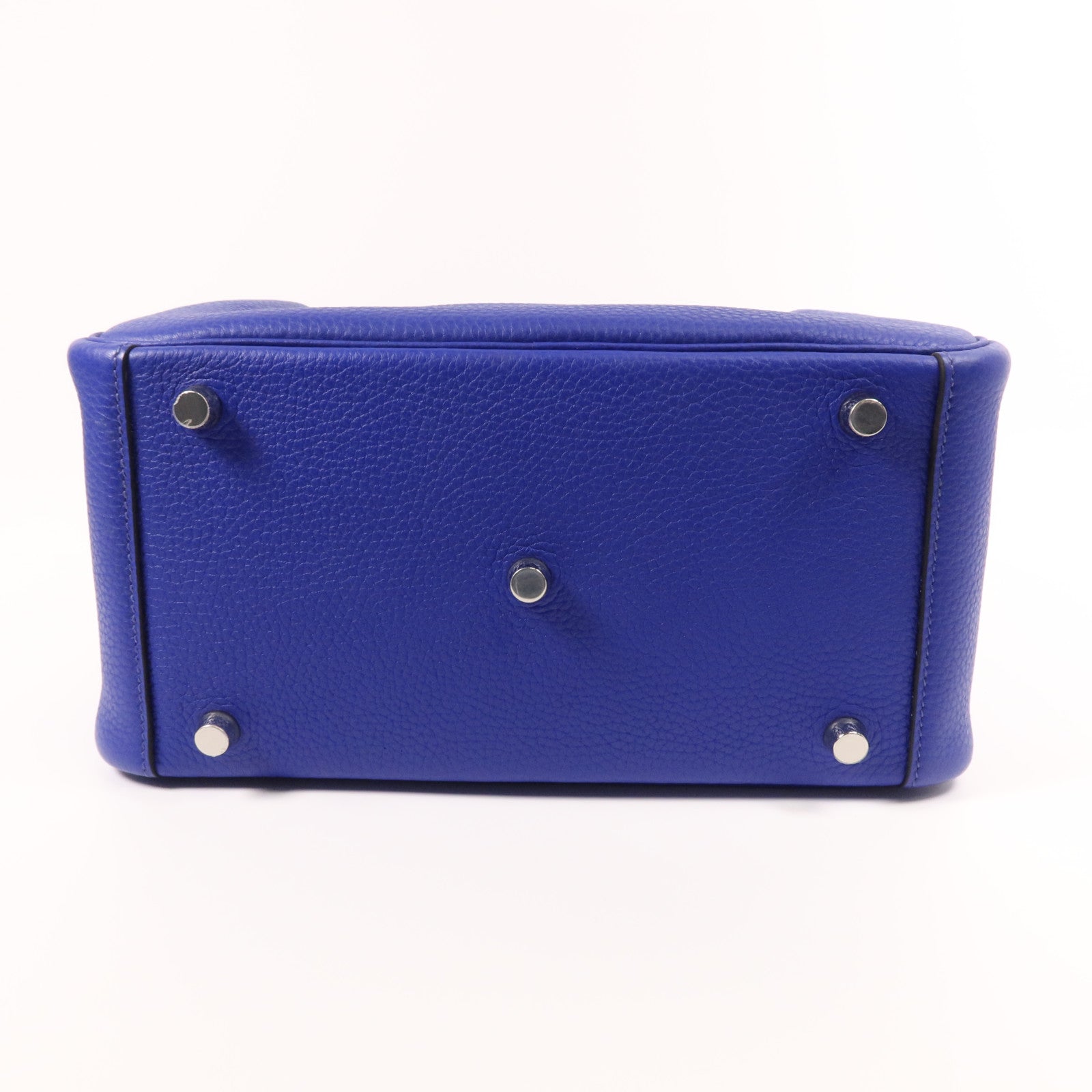 HERMES Clemence皮革Lindy 26銀扣手挽肩背兩用袋Bleu Electrique