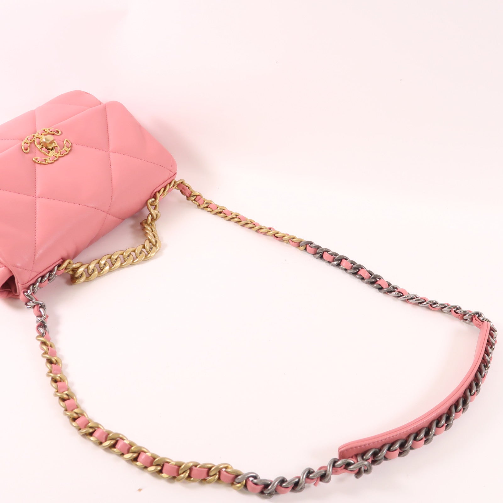 CHANEL CC C19 2 Way Chain Shoulder Bag AS1160 Lambskin Leather Pink
