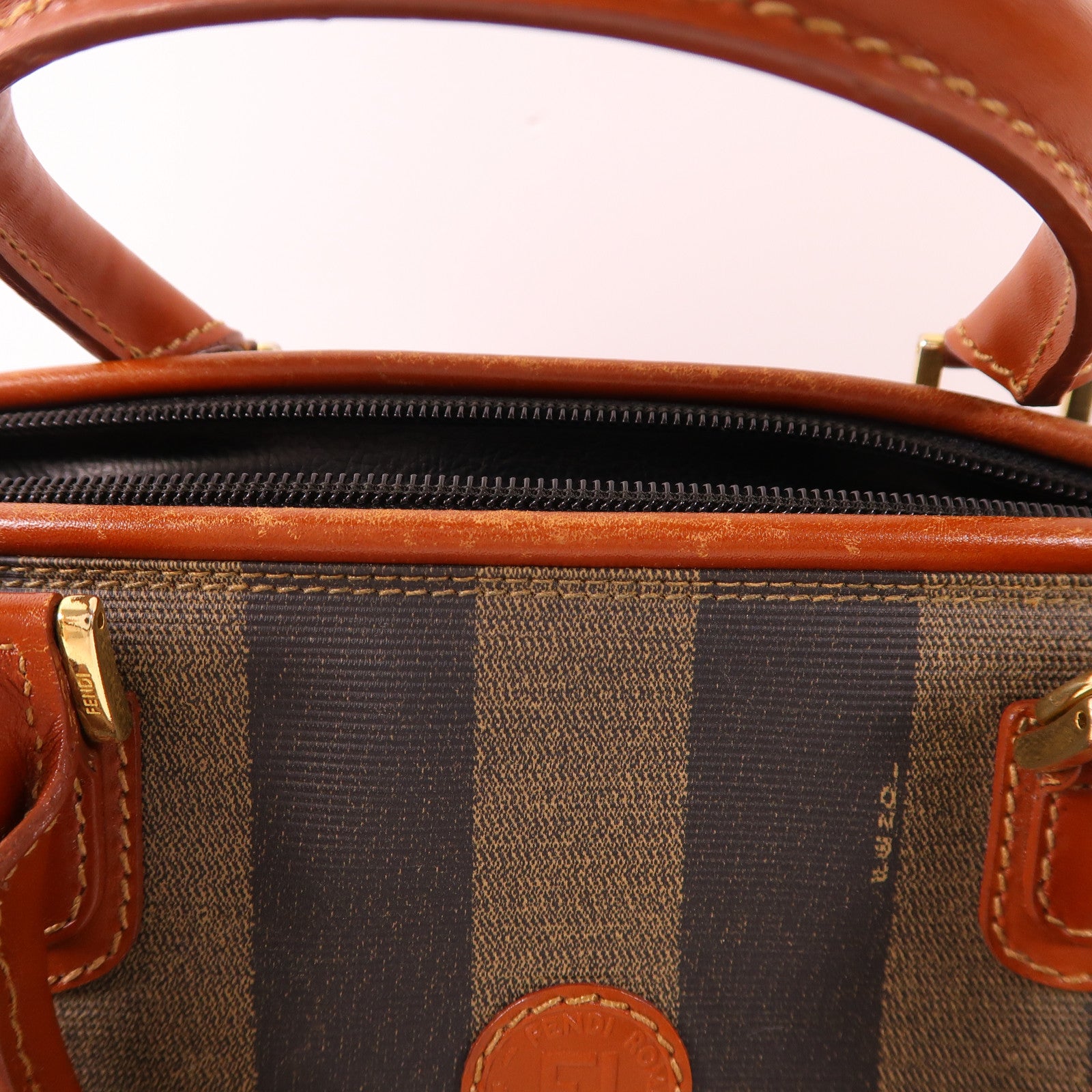 FENDI 塗層帆布Vintage Pequin Convertible Boston Bag金扣手挽肩背兩用袋