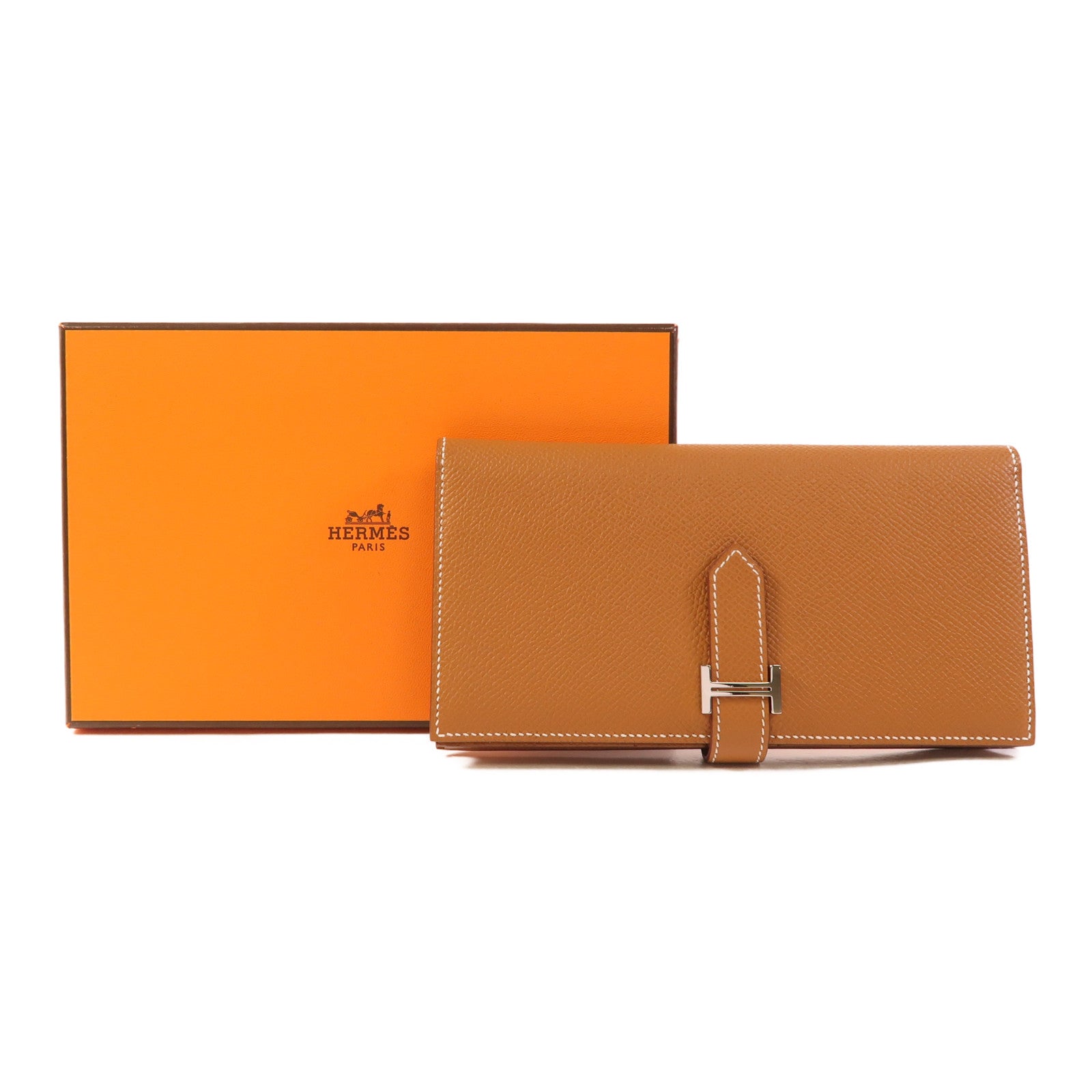 HERMES Epsom皮革Bearn Long Wallet銀扣長錢包Gold