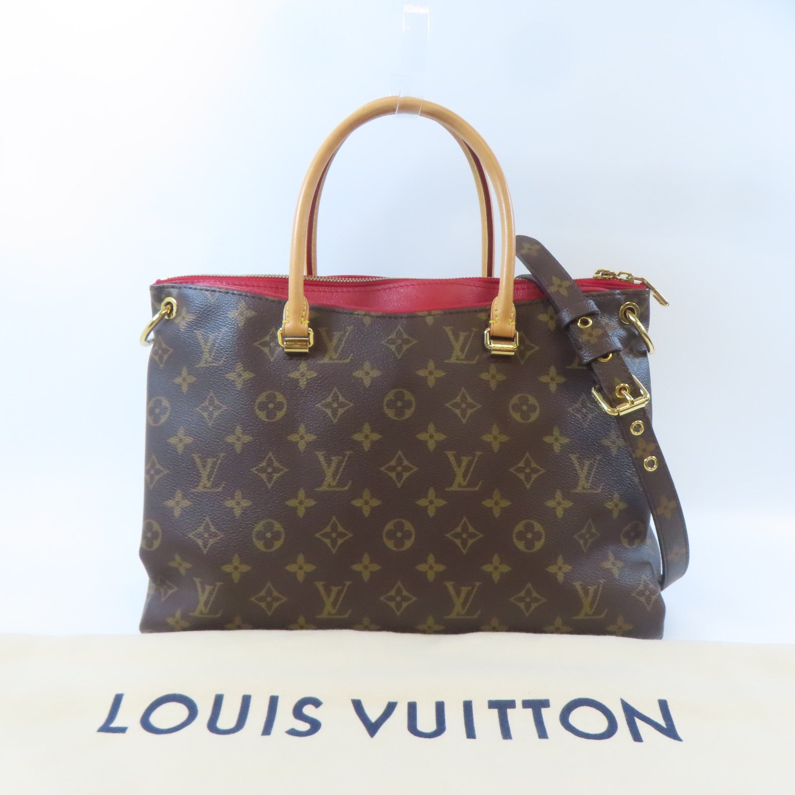 LOUIS VUITTON Monogram Pallas MM金扣手挽肩背兩用袋啡色/紅色