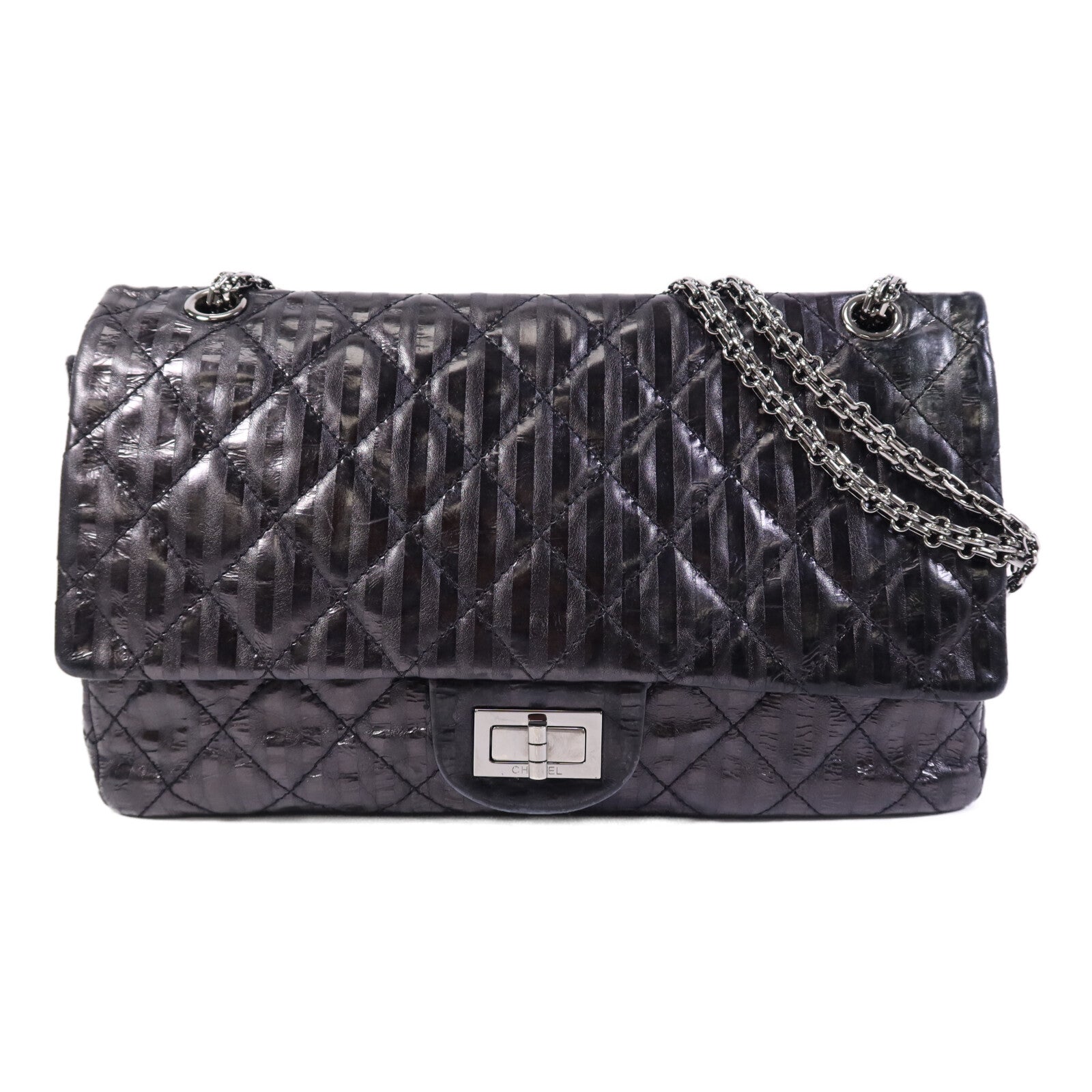 CHANEL 牛皮皮革2.55 Large銀扣鏈帶肩背袋