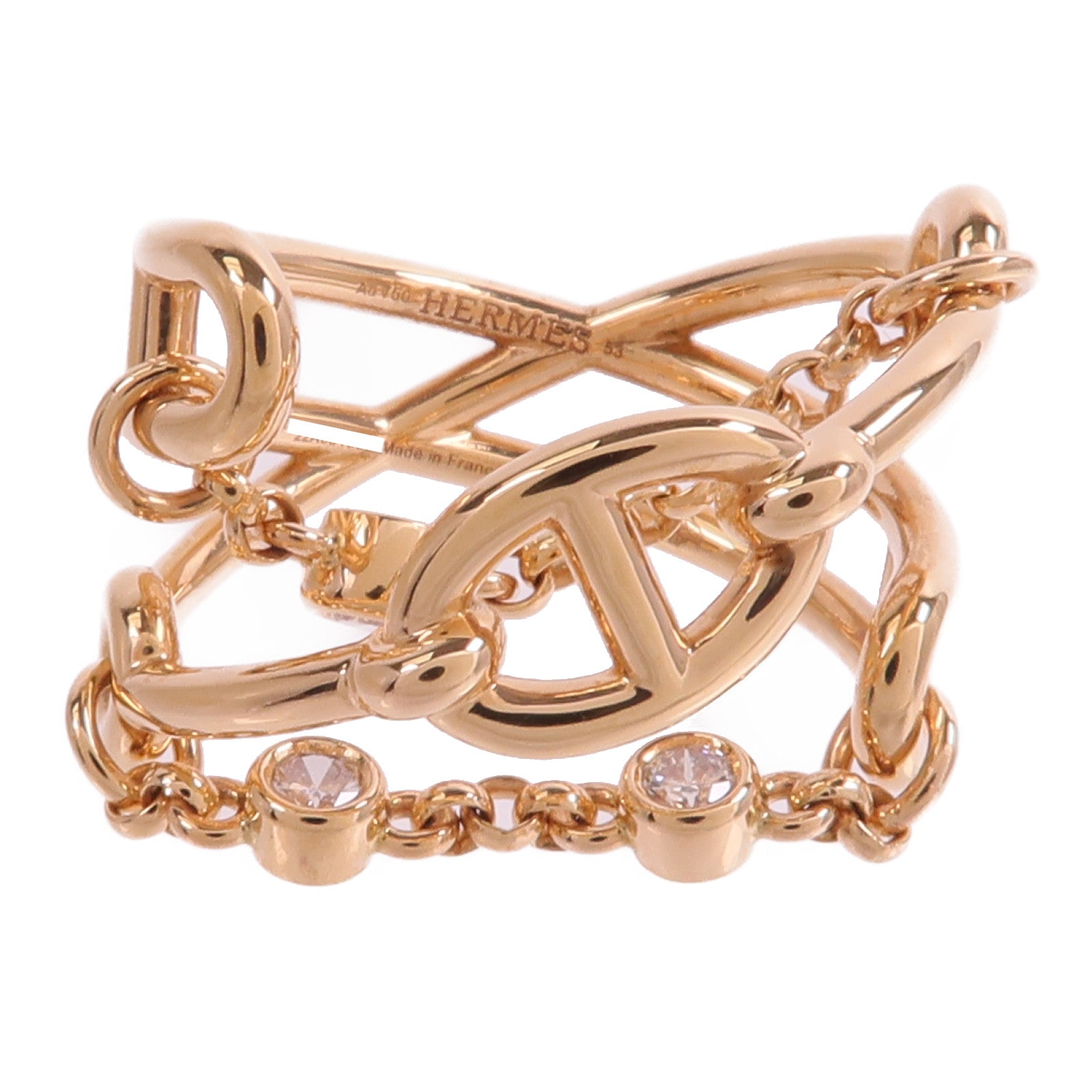 HERMES 18K玫瑰金Chaine D'ancre Chaos Ring鑽石戒指