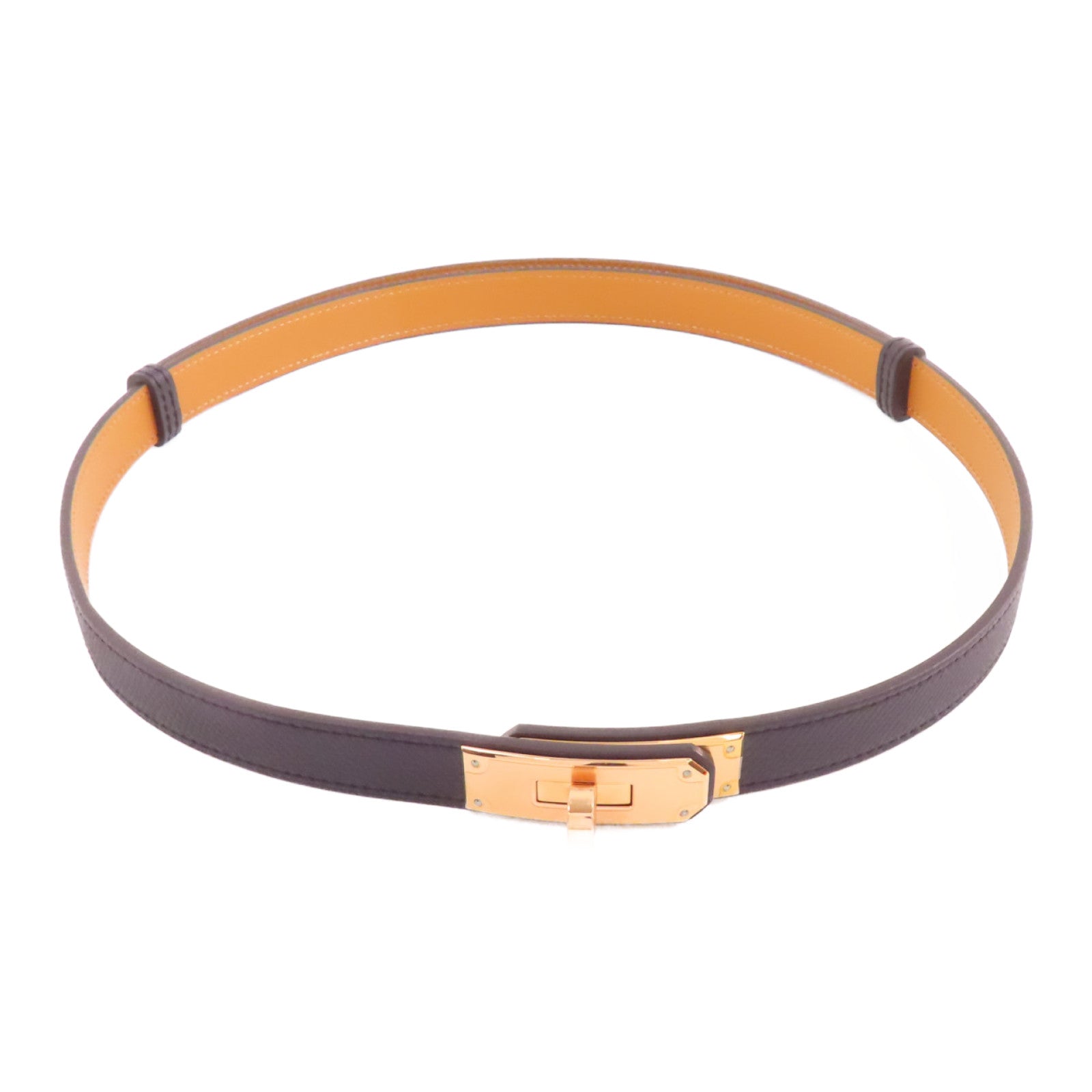 HERMES Epsom皮革Kelly Belt金扣皮帶Noir/黑色