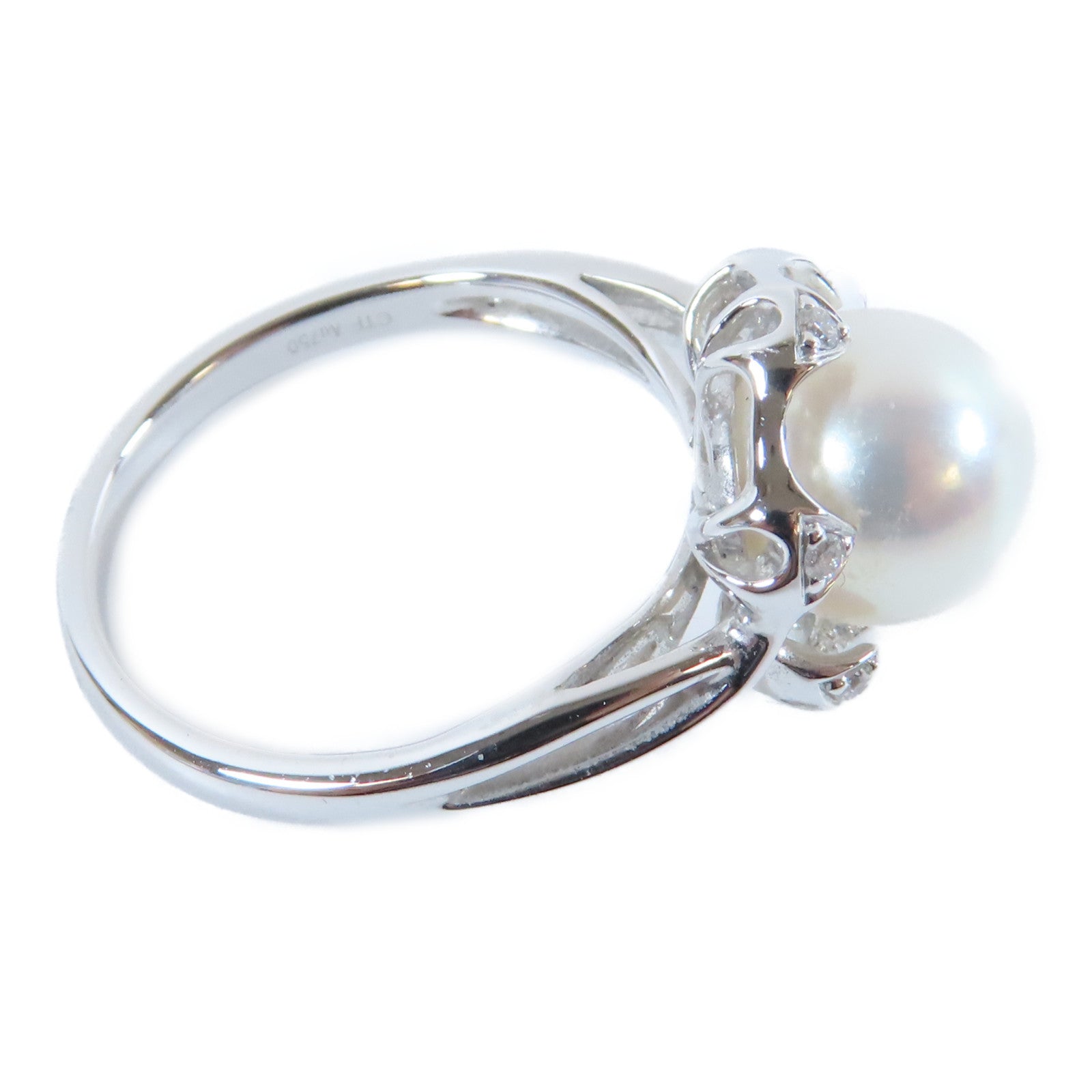 JEWELRY 【激減優惠】18K白金Pearl Ring 0.070ct鑽石戒指US#6