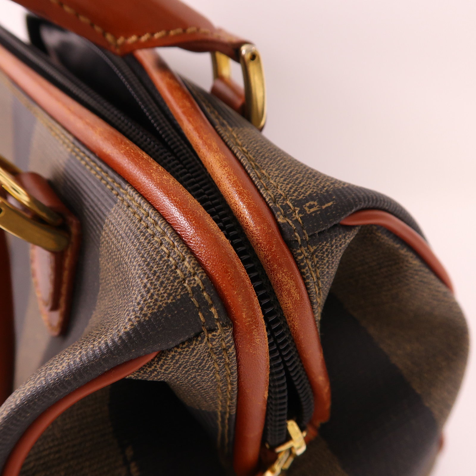 FENDI 塗層帆布Vintage Pequin Convertible Boston Bag金扣手挽肩背兩用袋