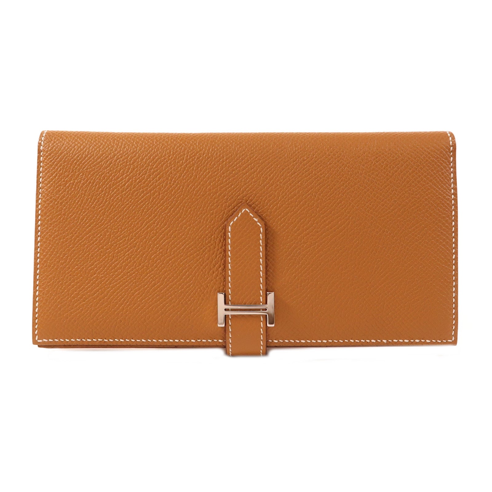 HERMES Epsom皮革Bearn Long Wallet銀扣長錢包Gold