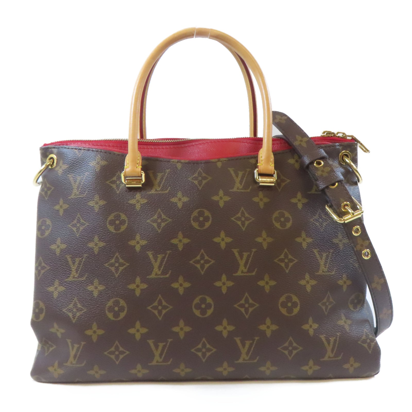 LOUIS VUITTON Monogram Pallas MM金扣手挽肩背兩用袋啡色/紅色