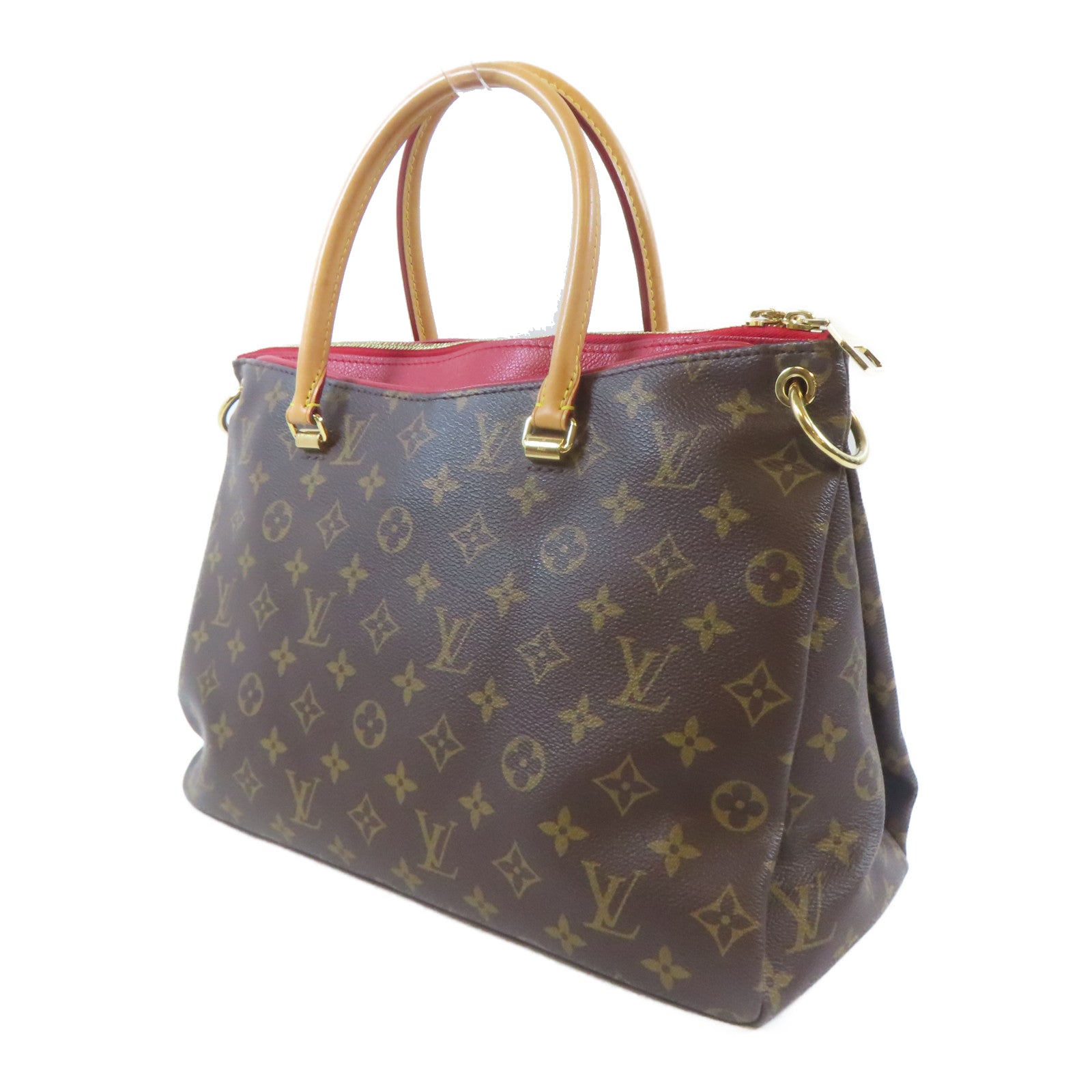 LOUIS VUITTON Monogram Pallas MM金扣手挽肩背兩用袋啡色/紅色