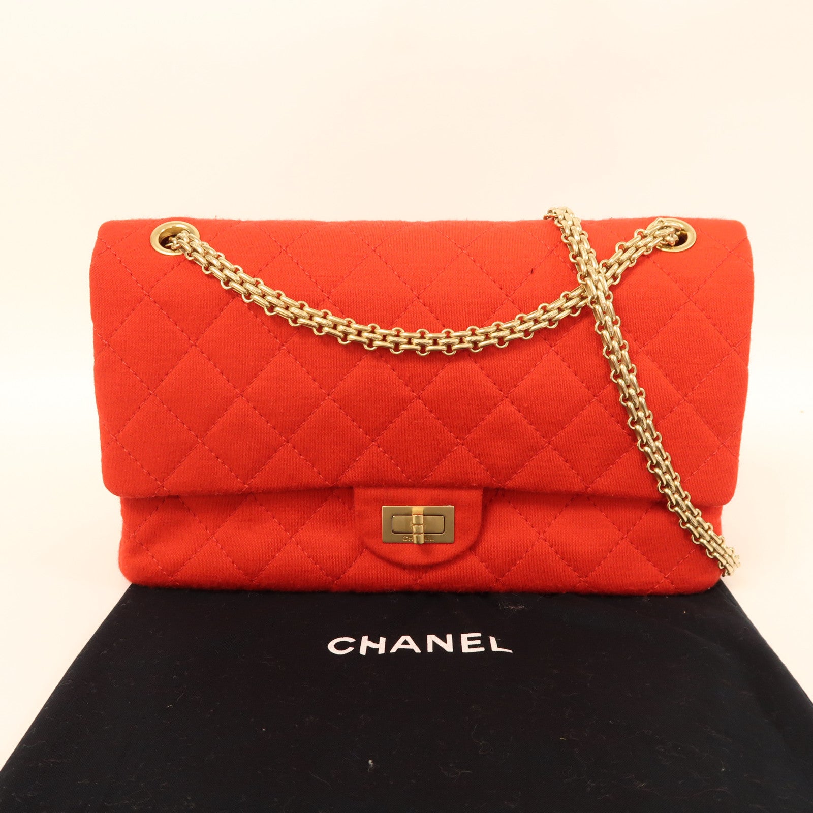 CHANEL 帆布2.55 Chain Shoulder金扣鏈帶肩背袋紅色