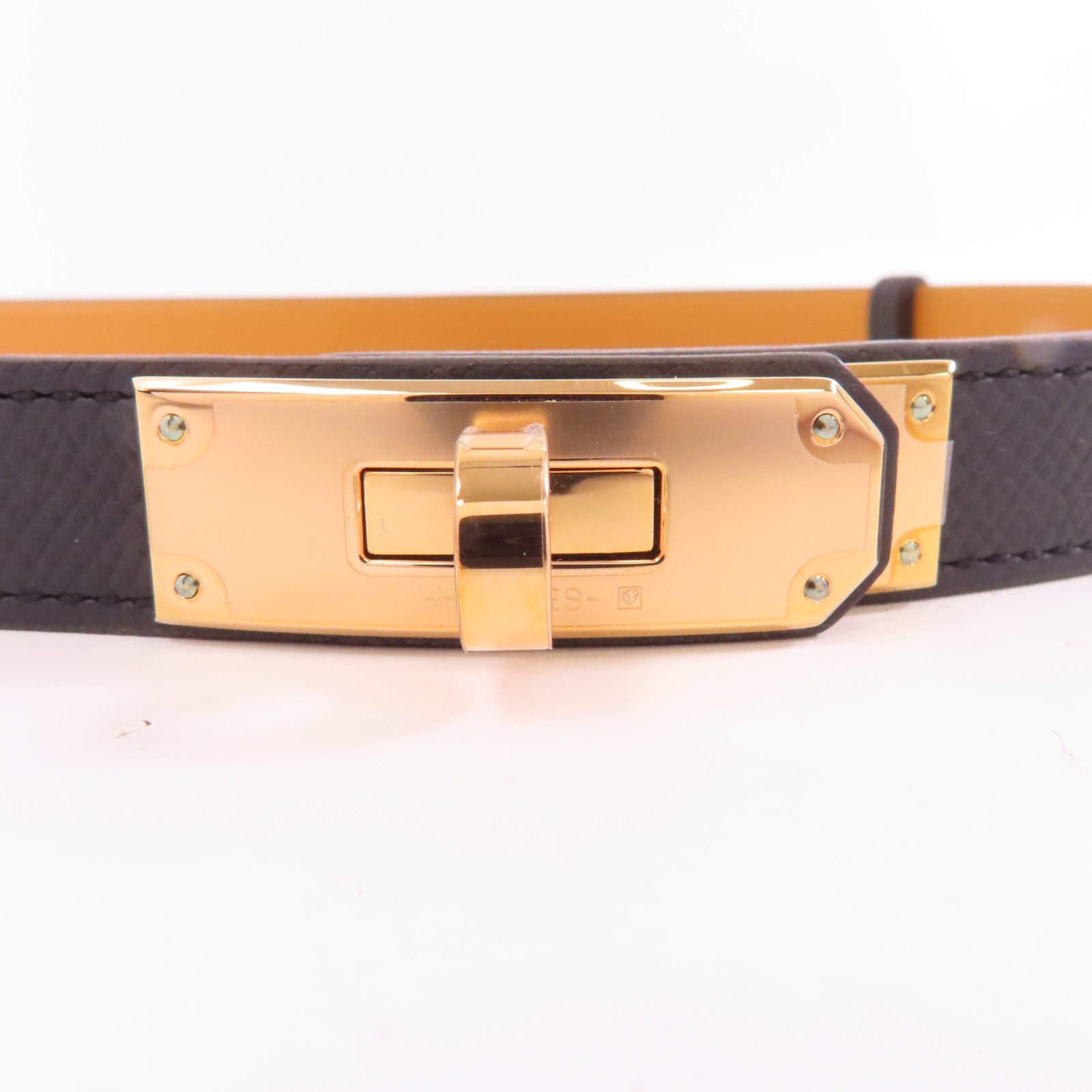 HERMES Epsom皮革Kelly Belt金扣皮帶Noir/黑色