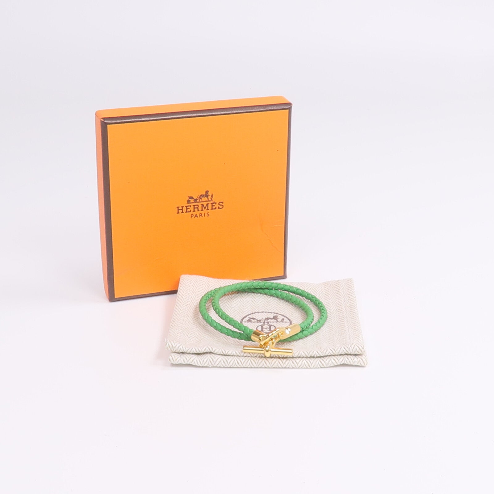 HERMES Swift皮革Glenan Double Tour手帶Menthe