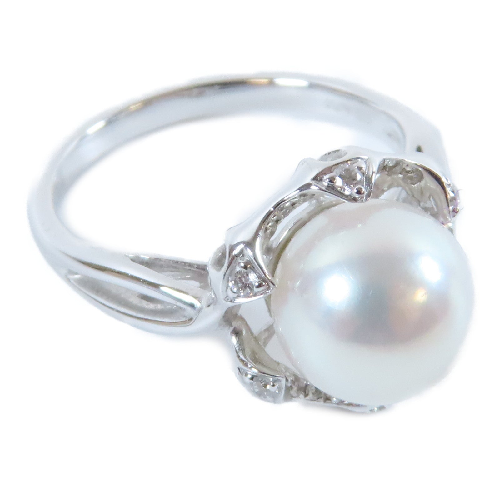 JEWELRY 【激減優惠】18K白金Pearl Ring 0.070ct鑽石戒指US#6