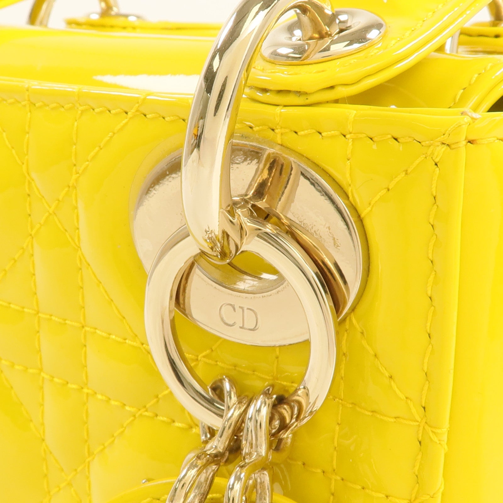 Dior 漆皮皮革Mini Lady Dior金扣鏈帶手挽肩背兩用袋
