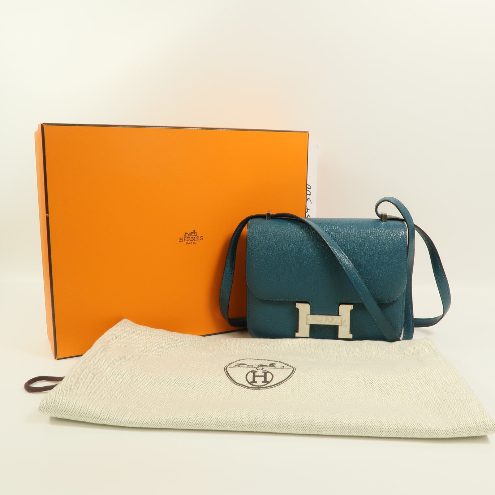 HERMES Chevre Mysore皮革Constance Mini肩背袋Vert Bosphore