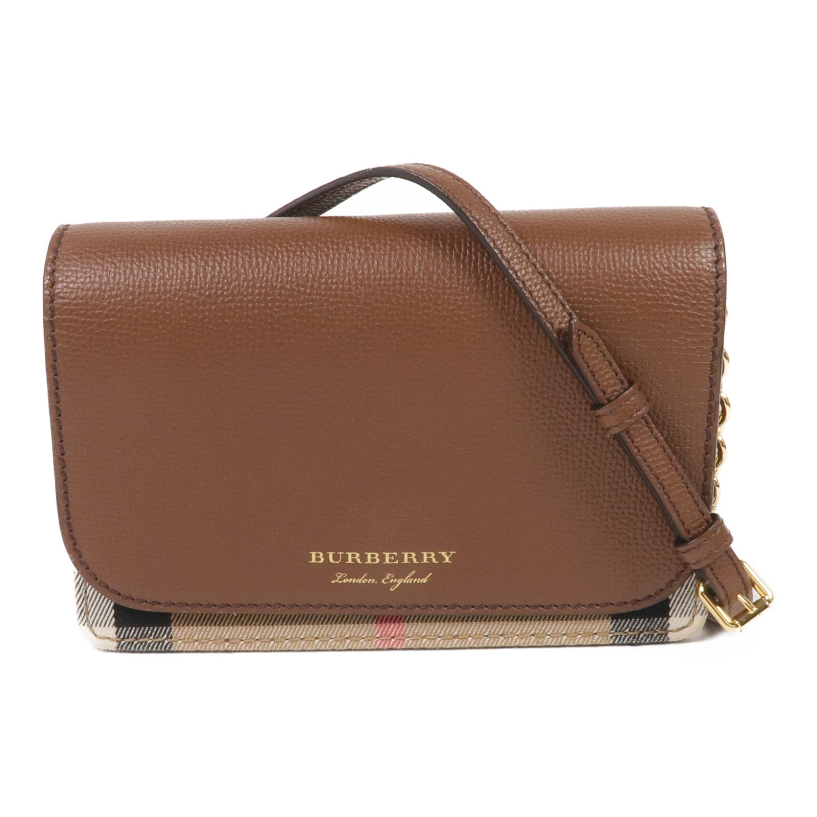 BURBERRY 牛皮皮革/帆布Chain Shoulder金扣鏈帶肩背袋