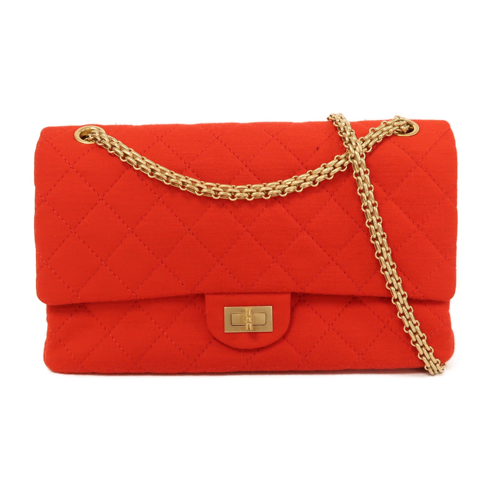 CHANEL 帆布2.55 Chain Shoulder金扣鏈帶肩背袋紅色