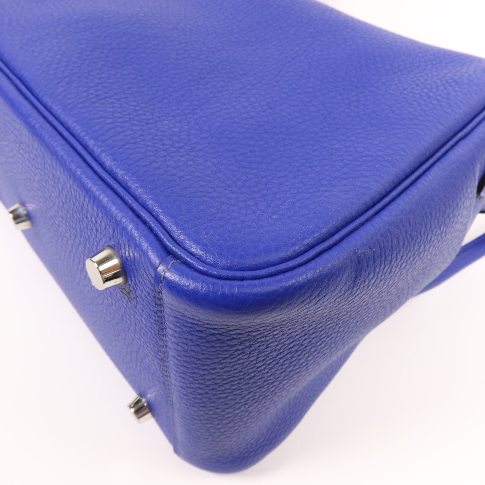 HERMES Clemence皮革Lindy 26銀扣手挽肩背兩用袋Bleu Electrique