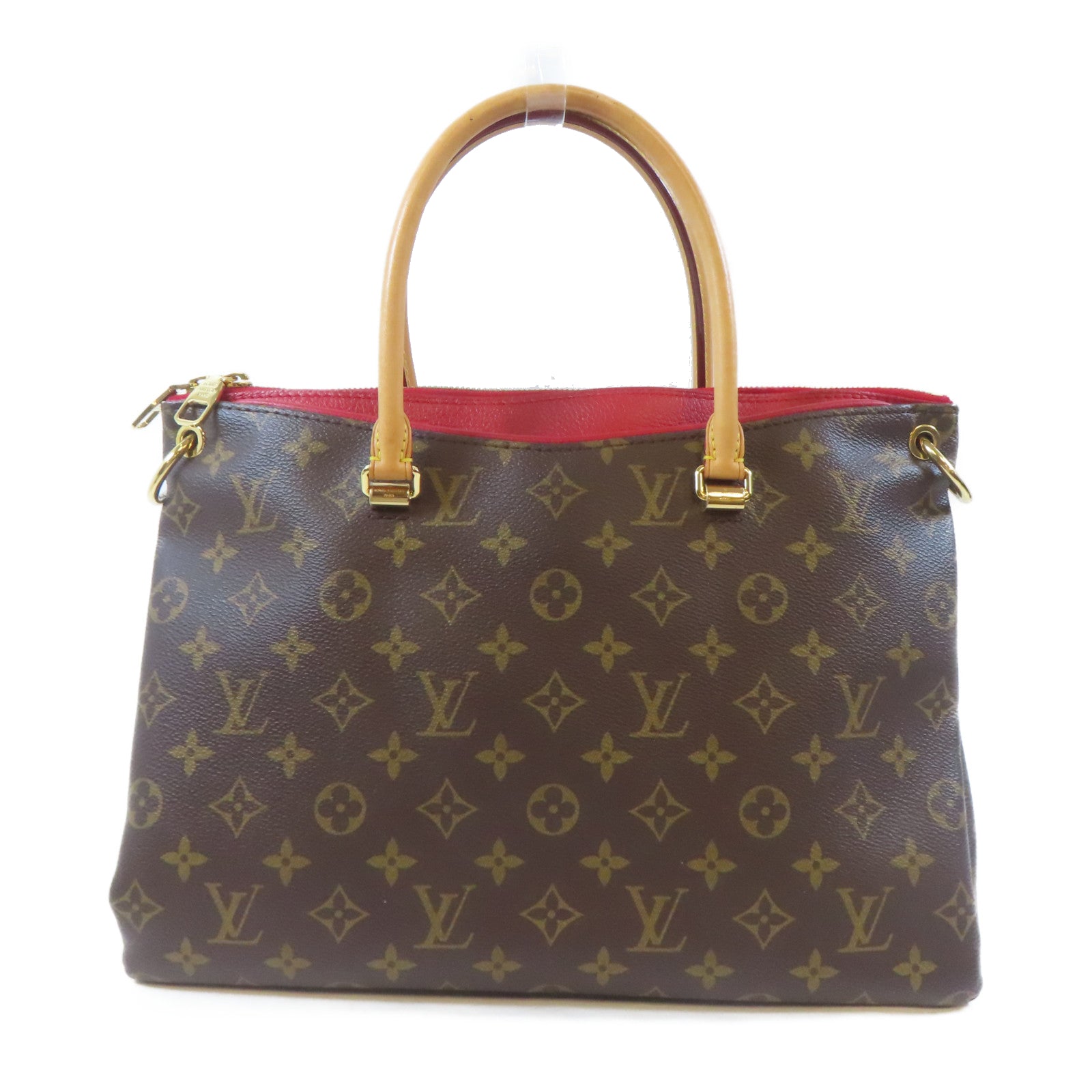 LOUIS VUITTON Monogram Pallas MM金扣手挽肩背兩用袋啡色/紅色