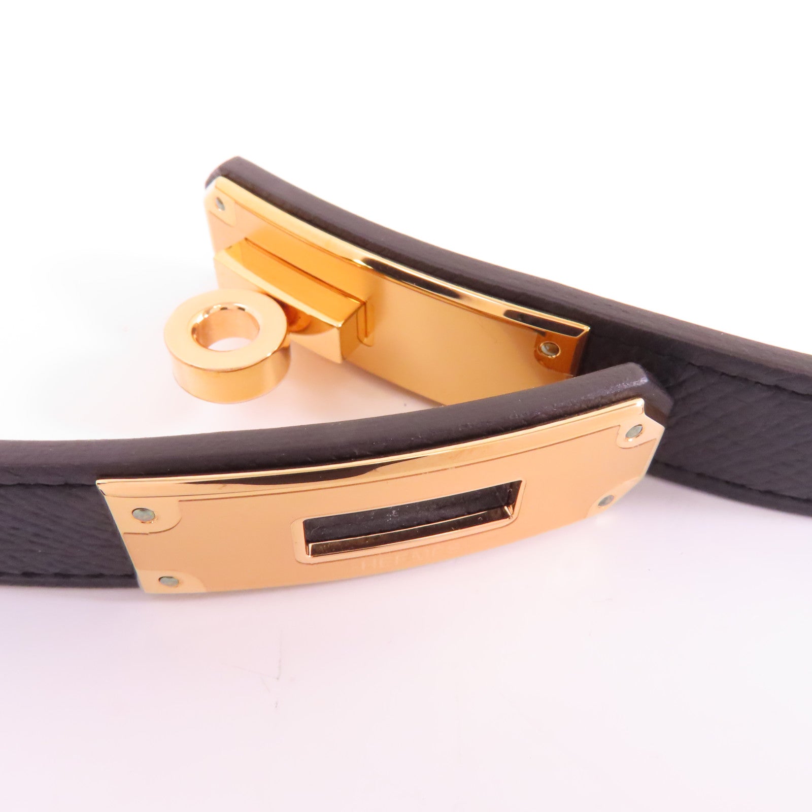 HERMES Epsom皮革Kelly Belt金扣皮帶Noir/黑色