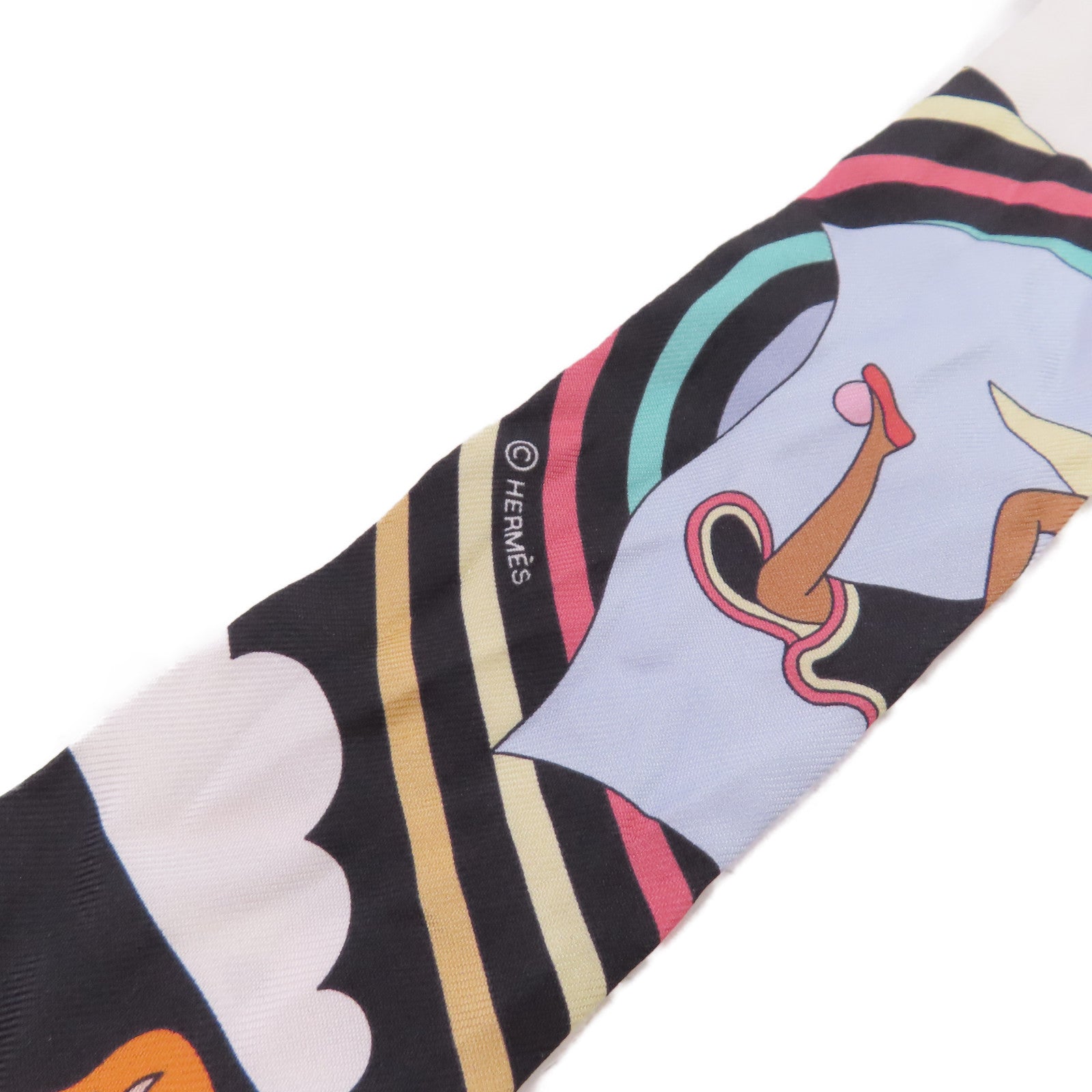 HERMES 絲質Twilly Scarf絲巾藍色/黑色/彩色