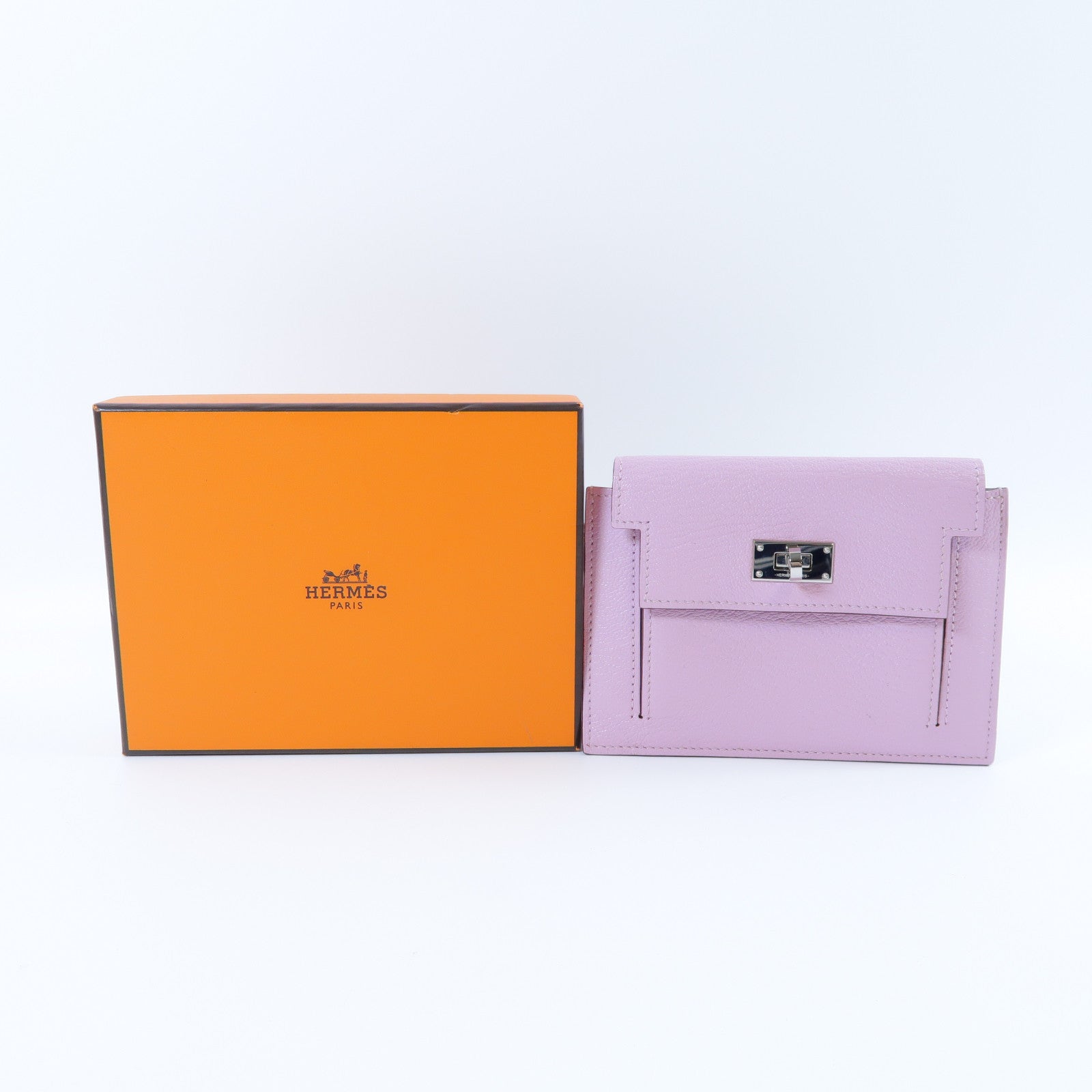 HERMES 【激減優惠】Chevre皮革Kelly Pocket金扣卡片套/零錢包Mauve Sylvestre錦葵紫色
