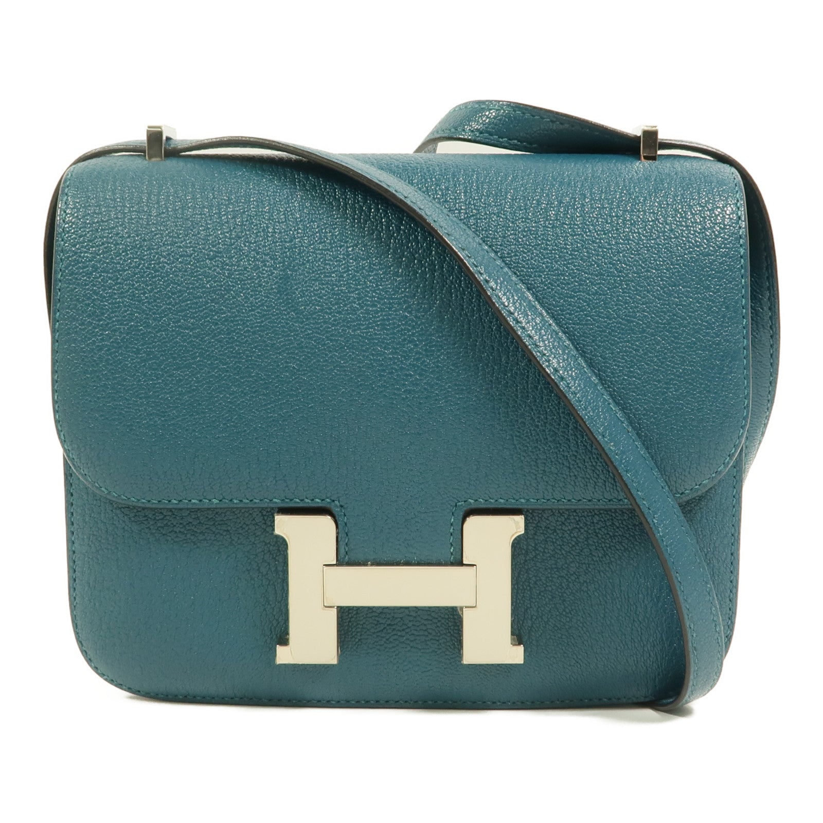 HERMES Chevre Mysore皮革Constance Mini肩背袋Vert Bosphore