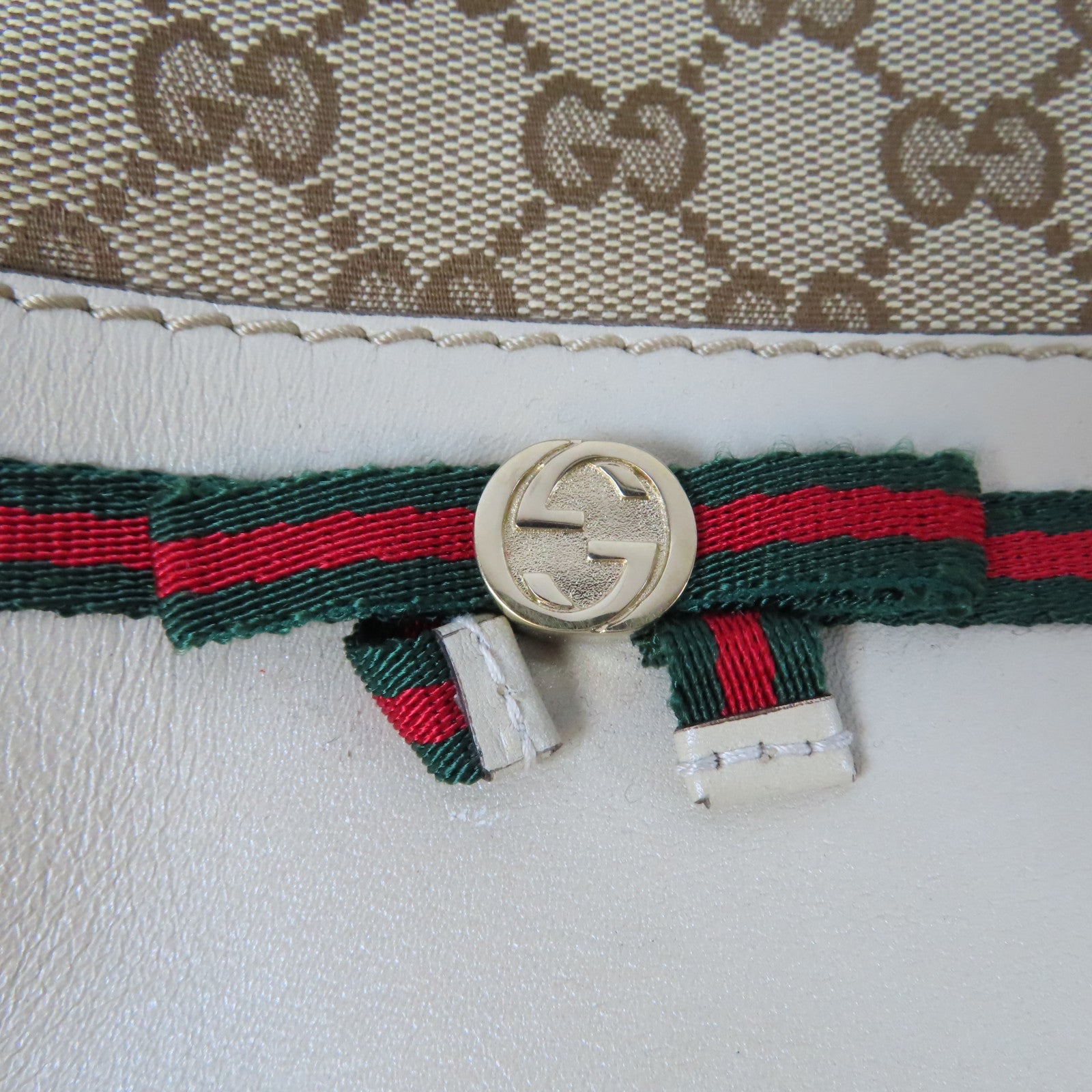 GUCCI 帆布Mayfair金扣手挽肩背兩用袋白色/啡色