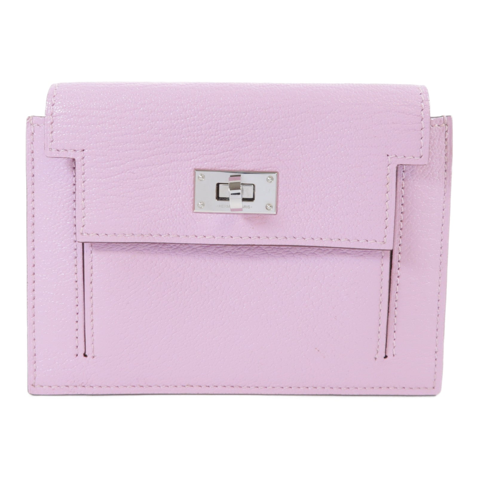 HERMES 【激減優惠】Chevre皮革Kelly Pocket金扣卡片套/零錢包Mauve Sylvestre錦葵紫色