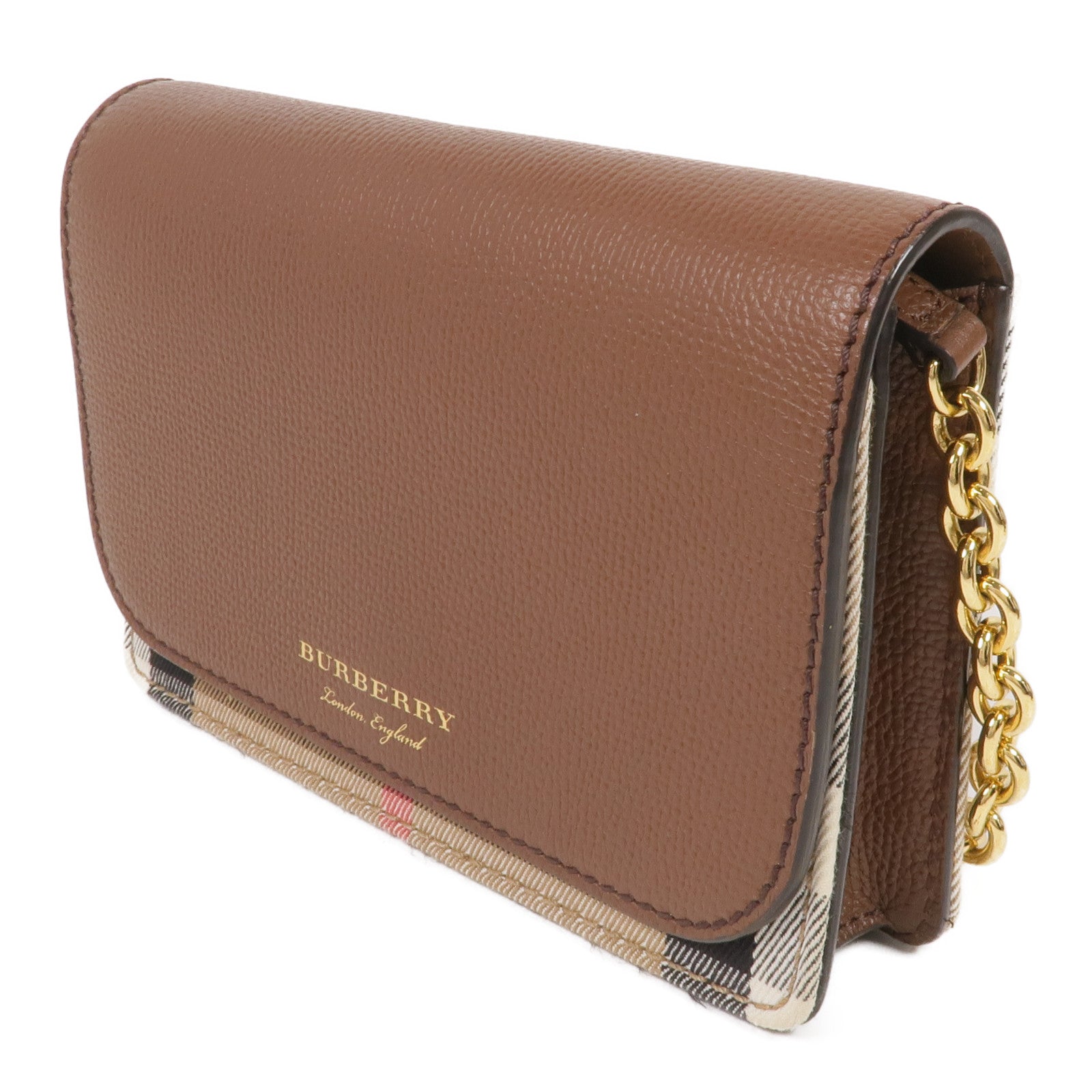 BURBERRY 牛皮皮革/帆布Chain Shoulder金扣鏈帶肩背袋