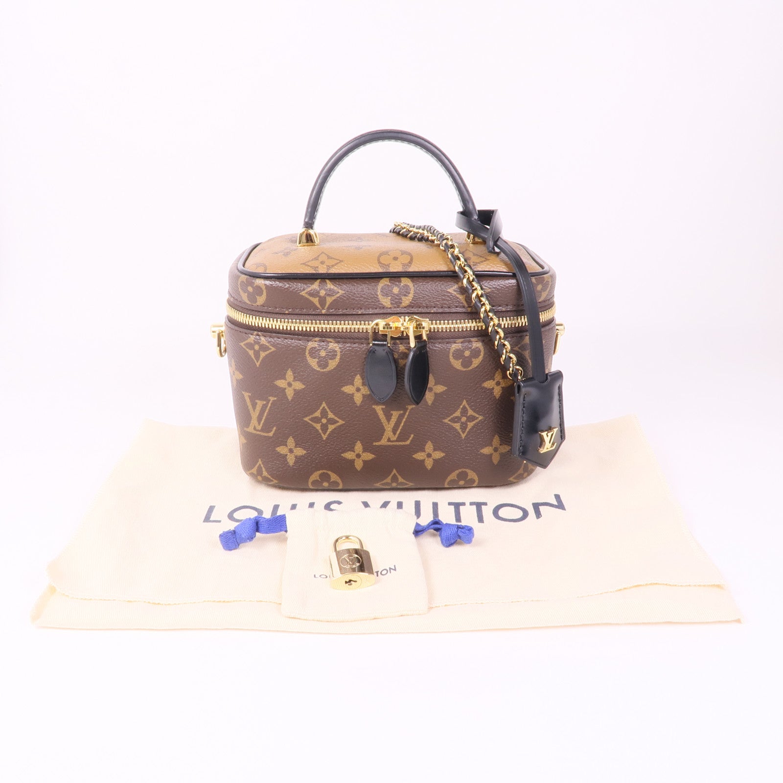 LOUIS VUITTON Monogram Reverse Vanity PM金扣手挽肩背兩用袋棕色