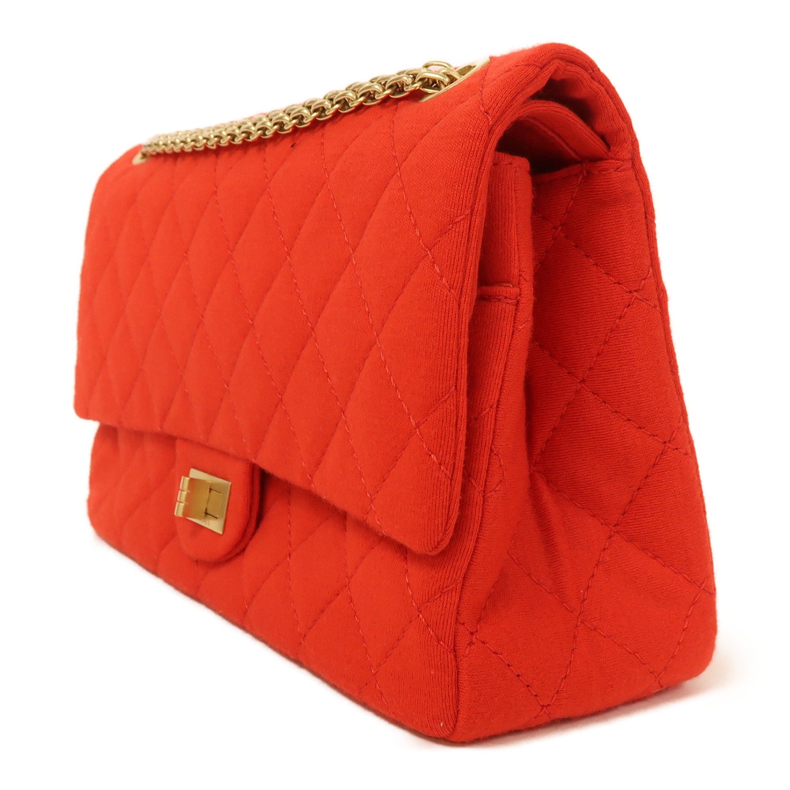 CHANEL 帆布2.55 Chain Shoulder金扣鏈帶肩背袋紅色