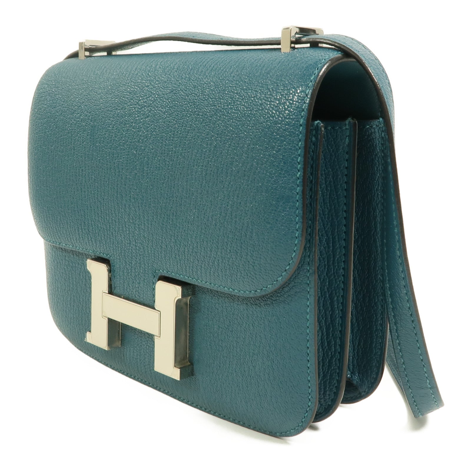 HERMES Chevre Mysore皮革Constance Mini肩背袋Vert Bosphore